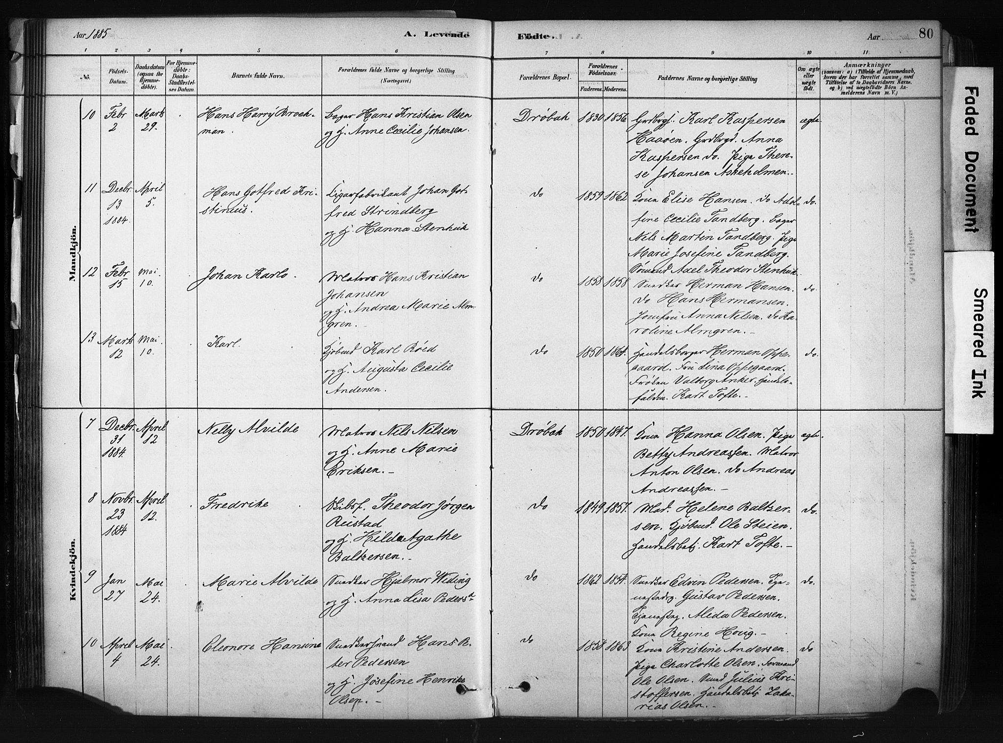 Drøbak prestekontor Kirkebøker, AV/SAO-A-10142a/F/Fb/L0001: Parish register (official) no. II 1, 1878-1891, p. 80