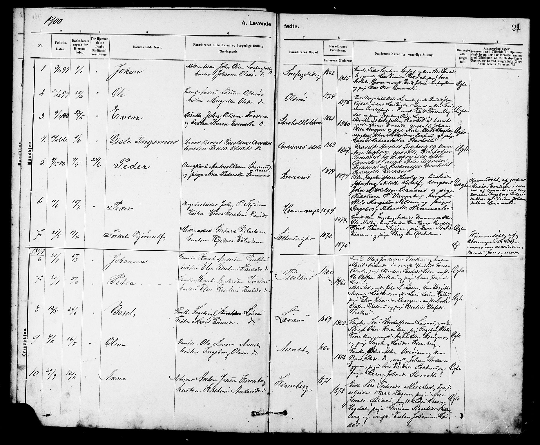 Ministerialprotokoller, klokkerbøker og fødselsregistre - Sør-Trøndelag, SAT/A-1456/666/L0790: Parish register (copy) no. 666C03, 1885-1908, p. 21