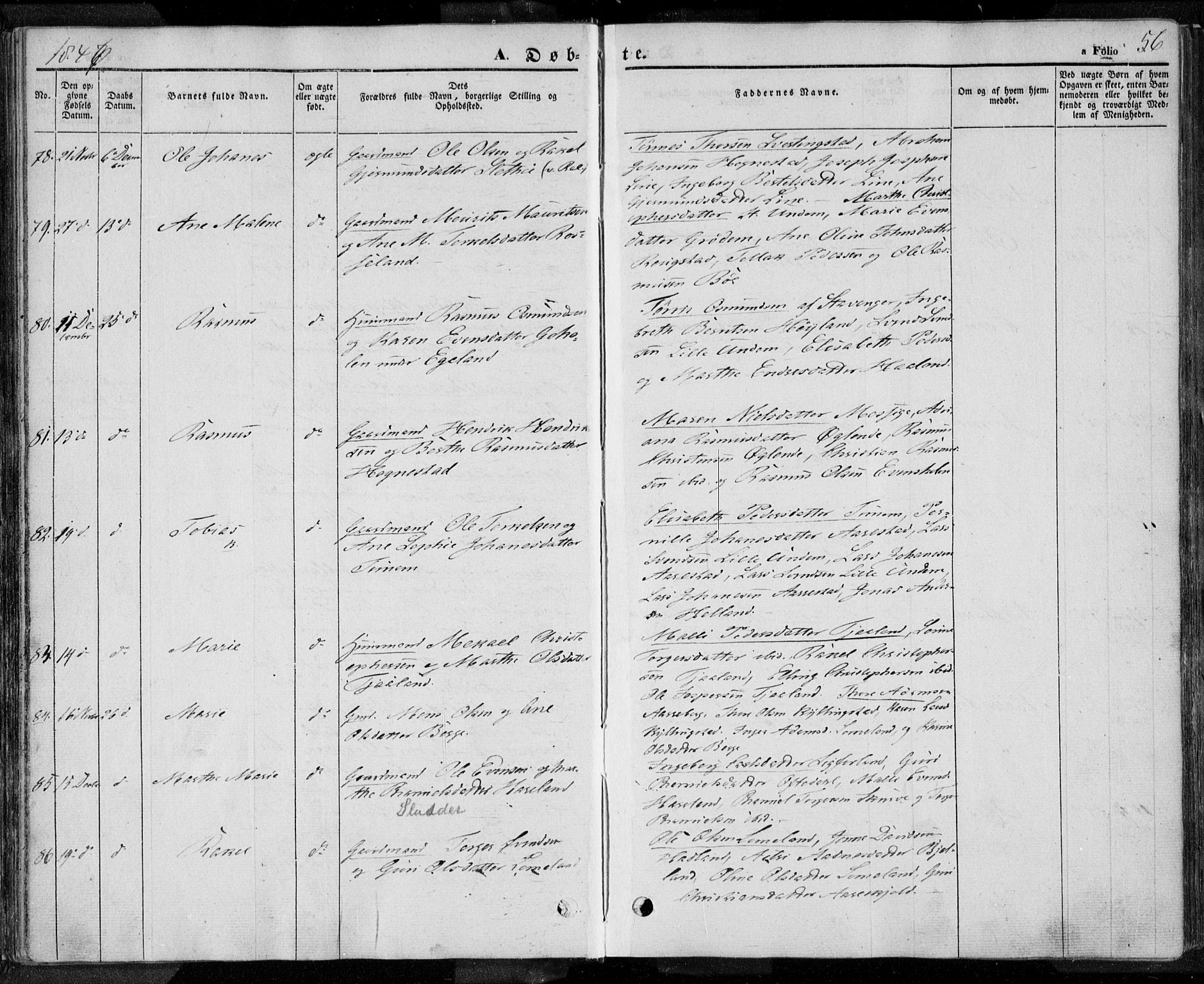 Lye sokneprestkontor, AV/SAST-A-101794/001/30BA/L0005: Parish register (official) no. A 5.1, 1842-1855, p. 56