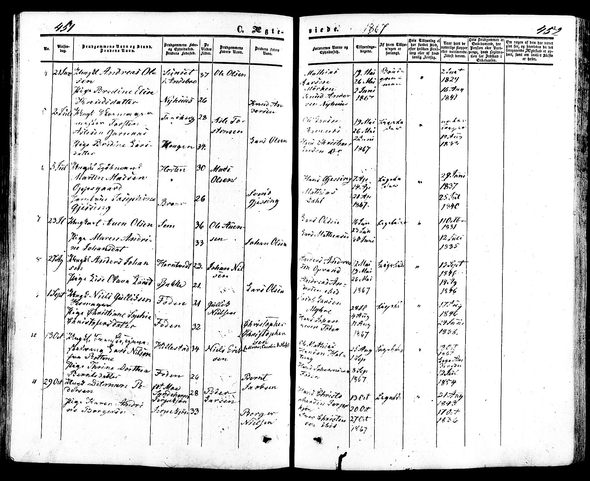 Ramnes kirkebøker, AV/SAKO-A-314/F/Fa/L0006: Parish register (official) no. I 6, 1862-1877, p. 451-452