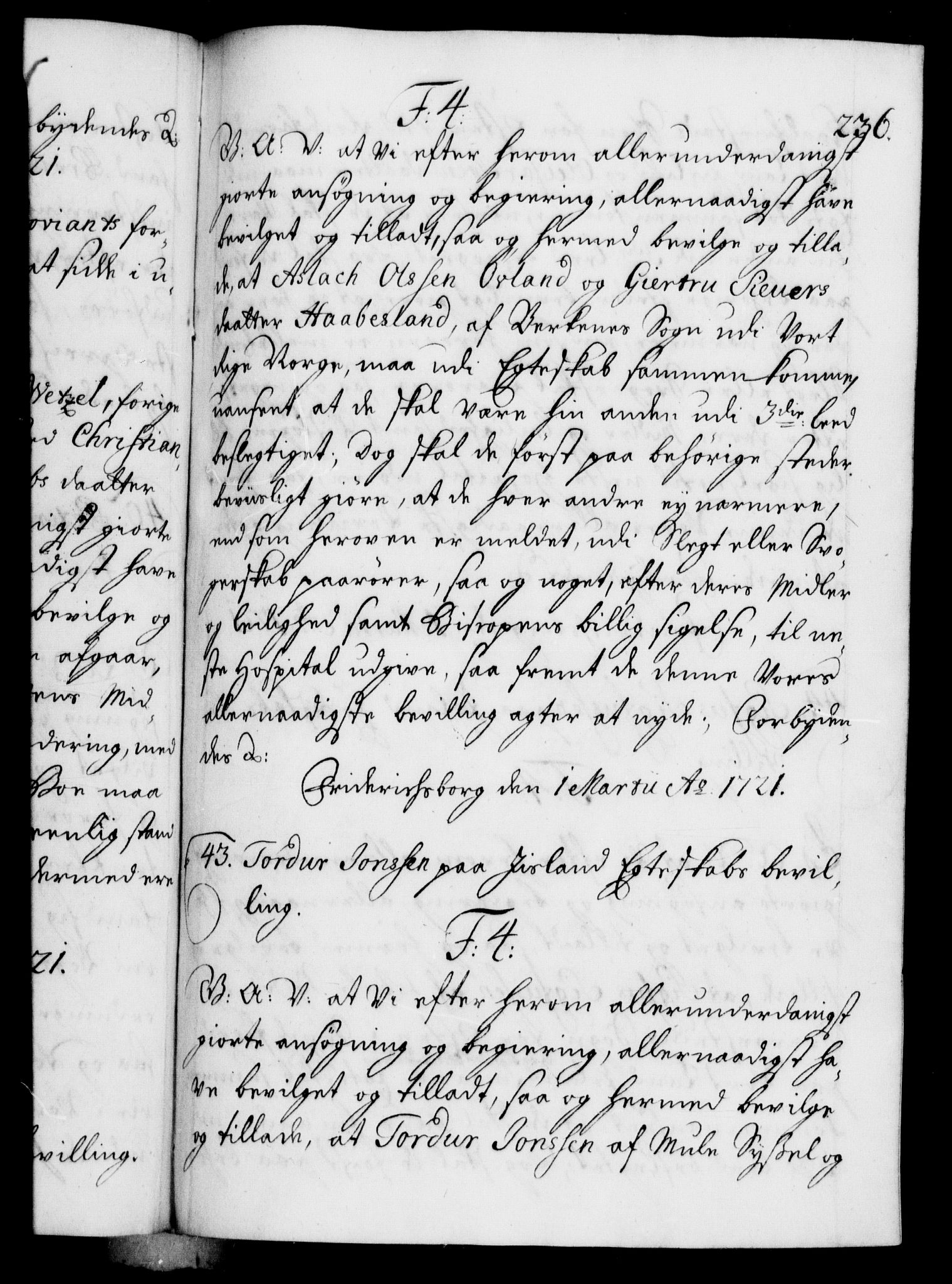 Danske Kanselli 1572-1799, RA/EA-3023/F/Fc/Fca/Fcaa/L0023: Norske registre, 1720-1722, p. 236a