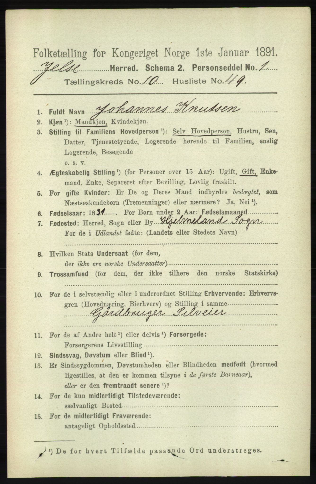 RA, 1891 census for 1138 Jelsa, 1891, p. 2710