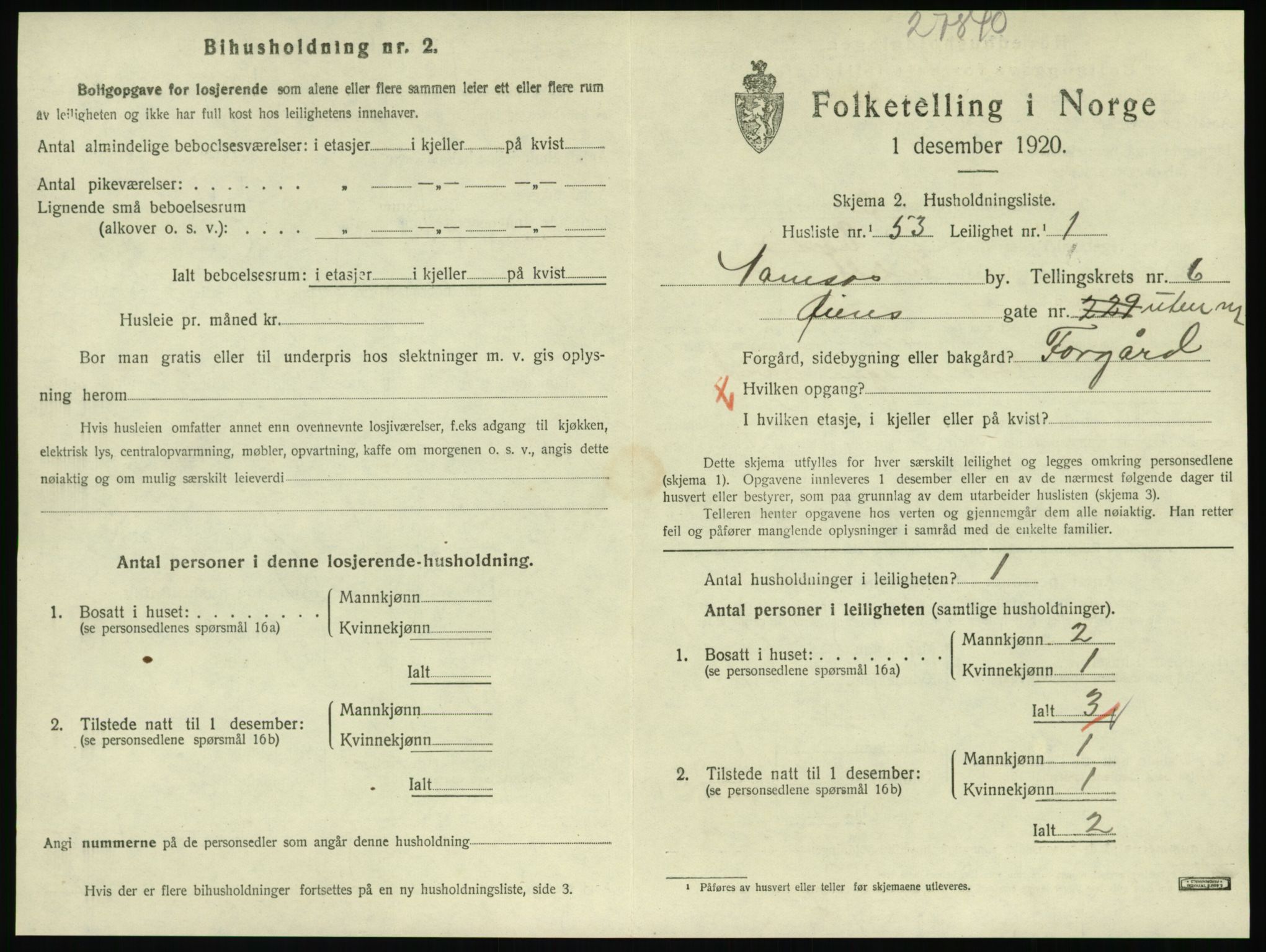 SAT, 1920 census for Namsos, 1920, p. 1981