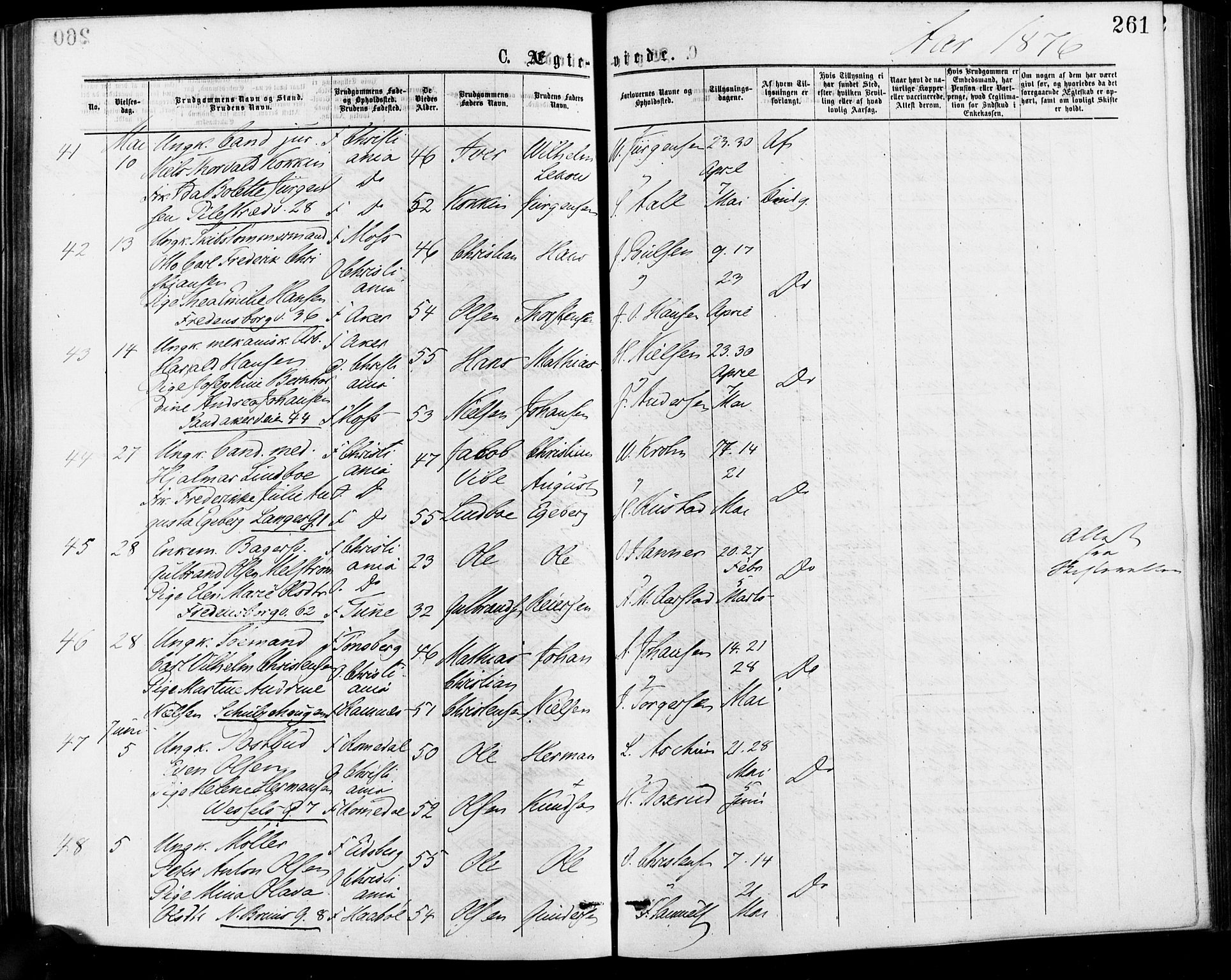 Gamle Aker prestekontor Kirkebøker, AV/SAO-A-10617a/F/L0005: Parish register (official) no. 5, 1873-1881, p. 261