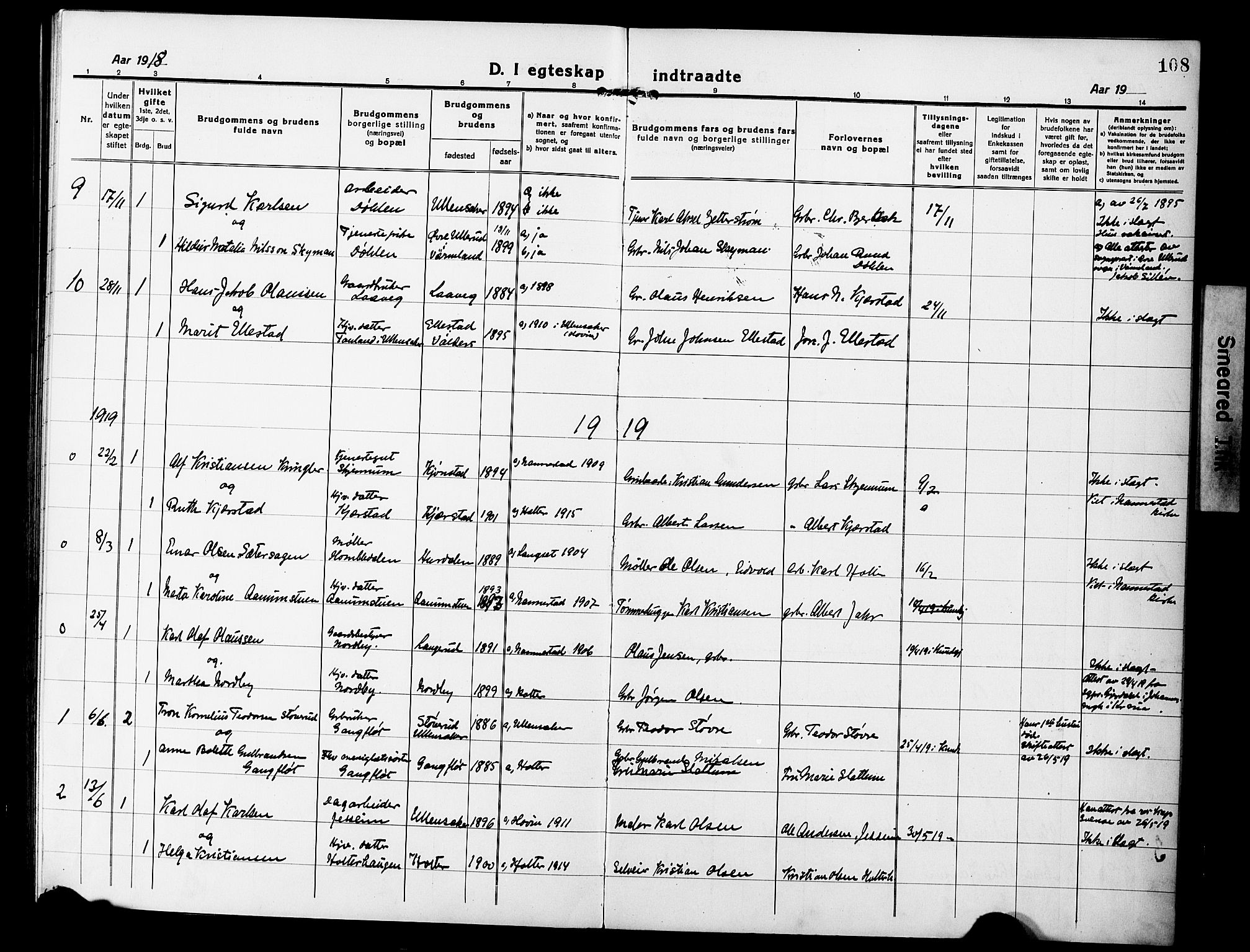 Nannestad prestekontor Kirkebøker, AV/SAO-A-10414a/G/Gb/L0002: Parish register (copy) no. II 2, 1918-1929, p. 108