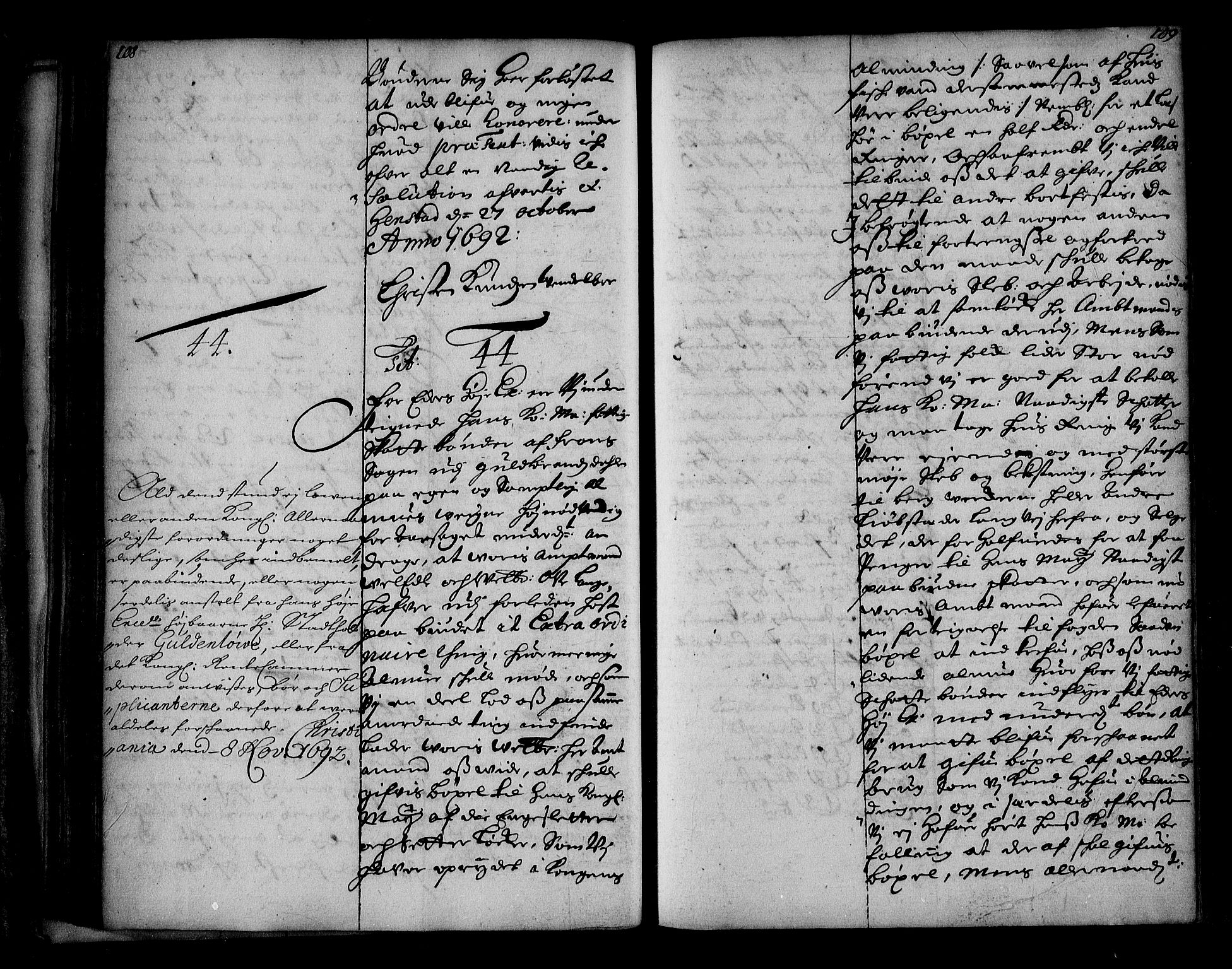 Stattholderembetet 1572-1771, RA/EA-2870/Ae/L0010: Supplikasjons- og resolusjonsprotokoll, 1692-1693, p. 108-109