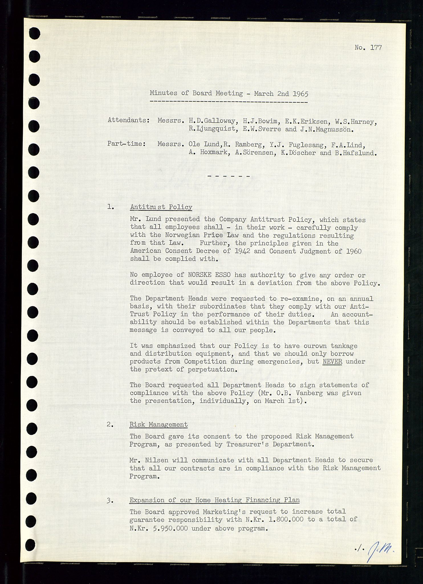 Pa 0982 - Esso Norge A/S, AV/SAST-A-100448/A/Aa/L0002/0001: Den administrerende direksjon Board minutes (styrereferater) / Den administrerende direksjon Board minutes (styrereferater), 1965, p. 145