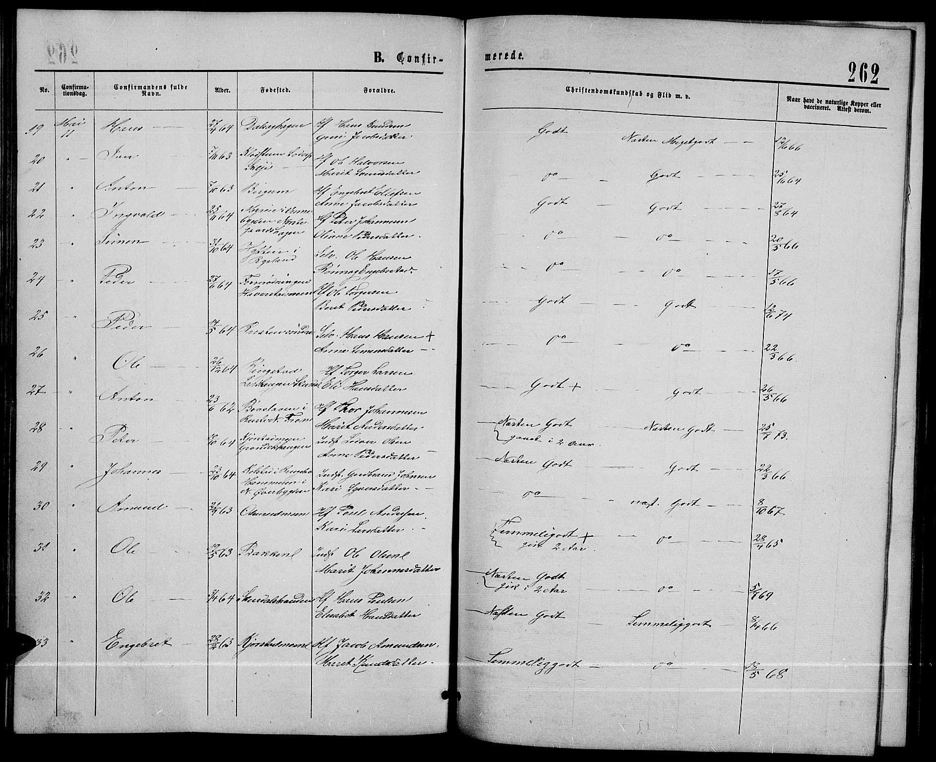 Sør-Fron prestekontor, SAH/PREST-010/H/Ha/Hab/L0002: Parish register (copy) no. 2, 1864-1883, p. 262