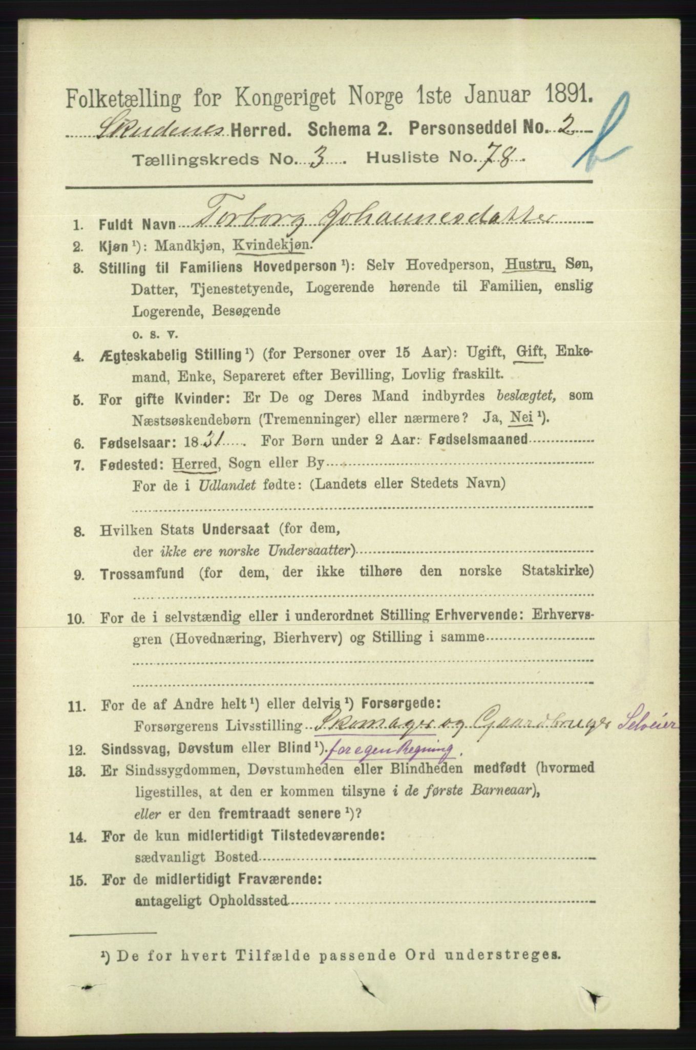 RA, 1891 census for 1150 Skudenes, 1891, p. 4411