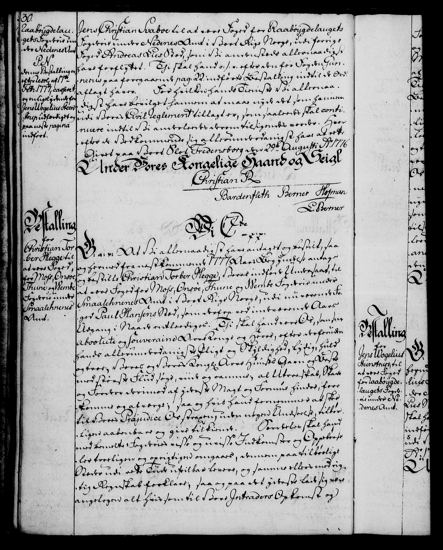 Rentekammeret, Kammerkanselliet, RA/EA-3111/G/Gg/Gge/L0006: Norsk bestallingsprotokoll med register (merket RK 53.30), 1773-1814, p. 30