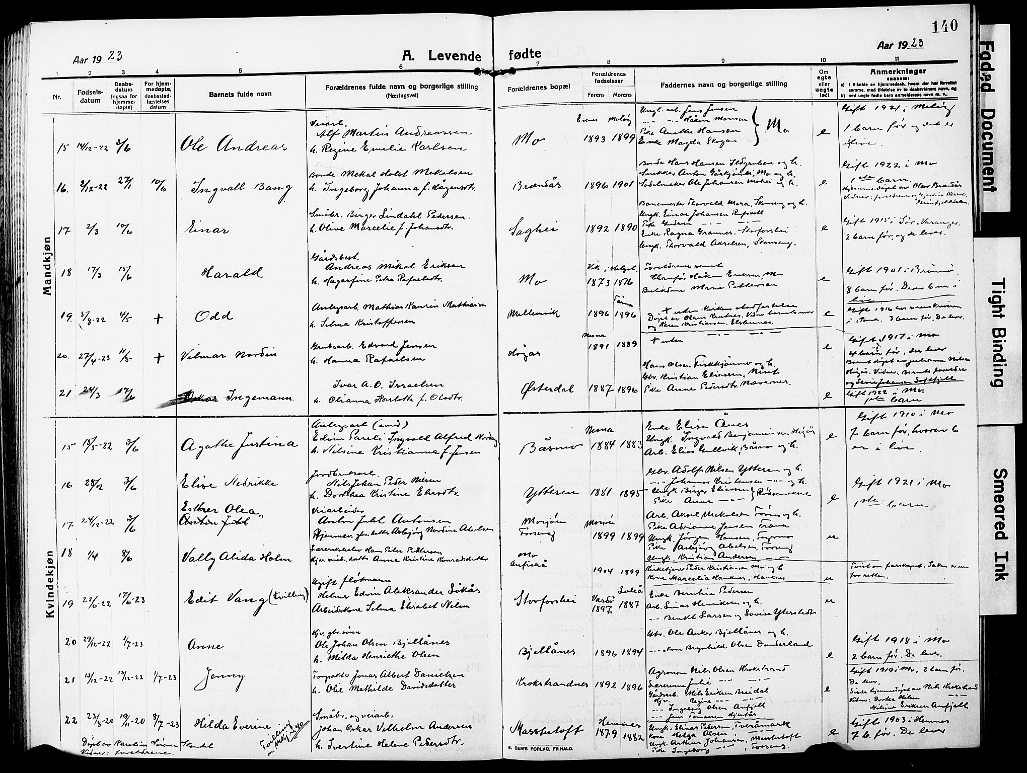 Ministerialprotokoller, klokkerbøker og fødselsregistre - Nordland, AV/SAT-A-1459/827/L0423: Parish register (copy) no. 827C12, 1912-1930, p. 140