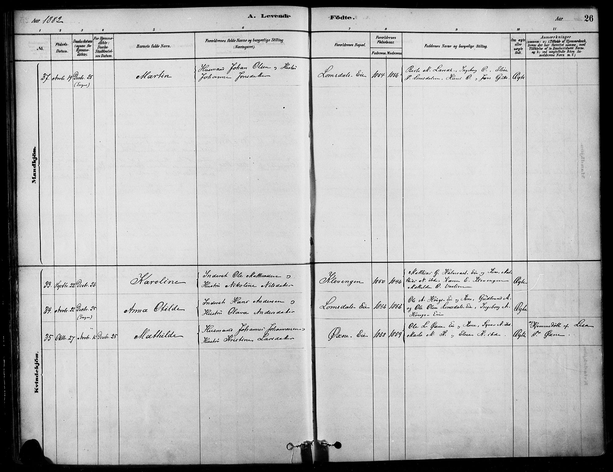 Søndre Land prestekontor, AV/SAH-PREST-122/K/L0003: Parish register (official) no. 3, 1878-1894, p. 26