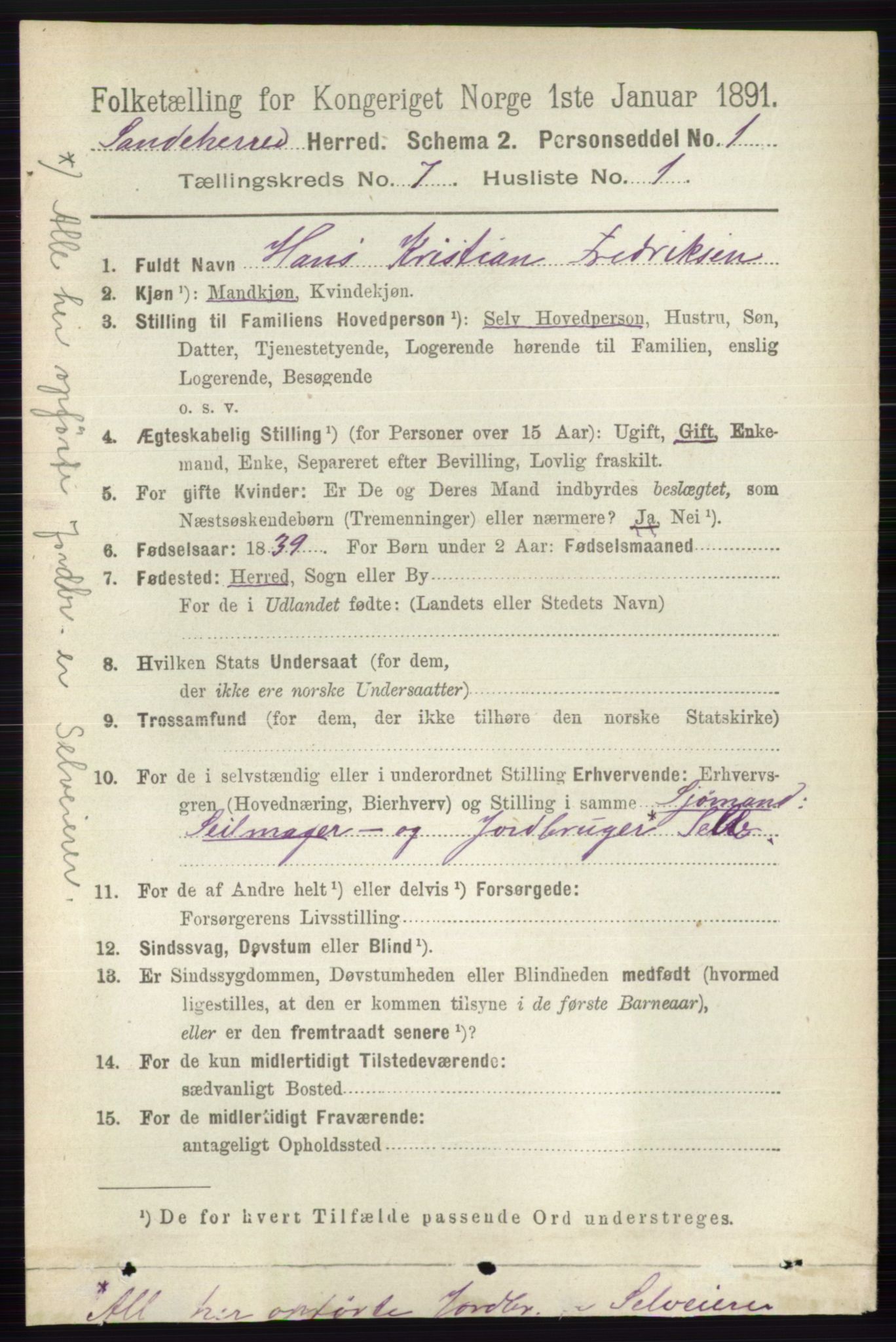 RA, 1891 census for 0724 Sandeherred, 1891, p. 4100