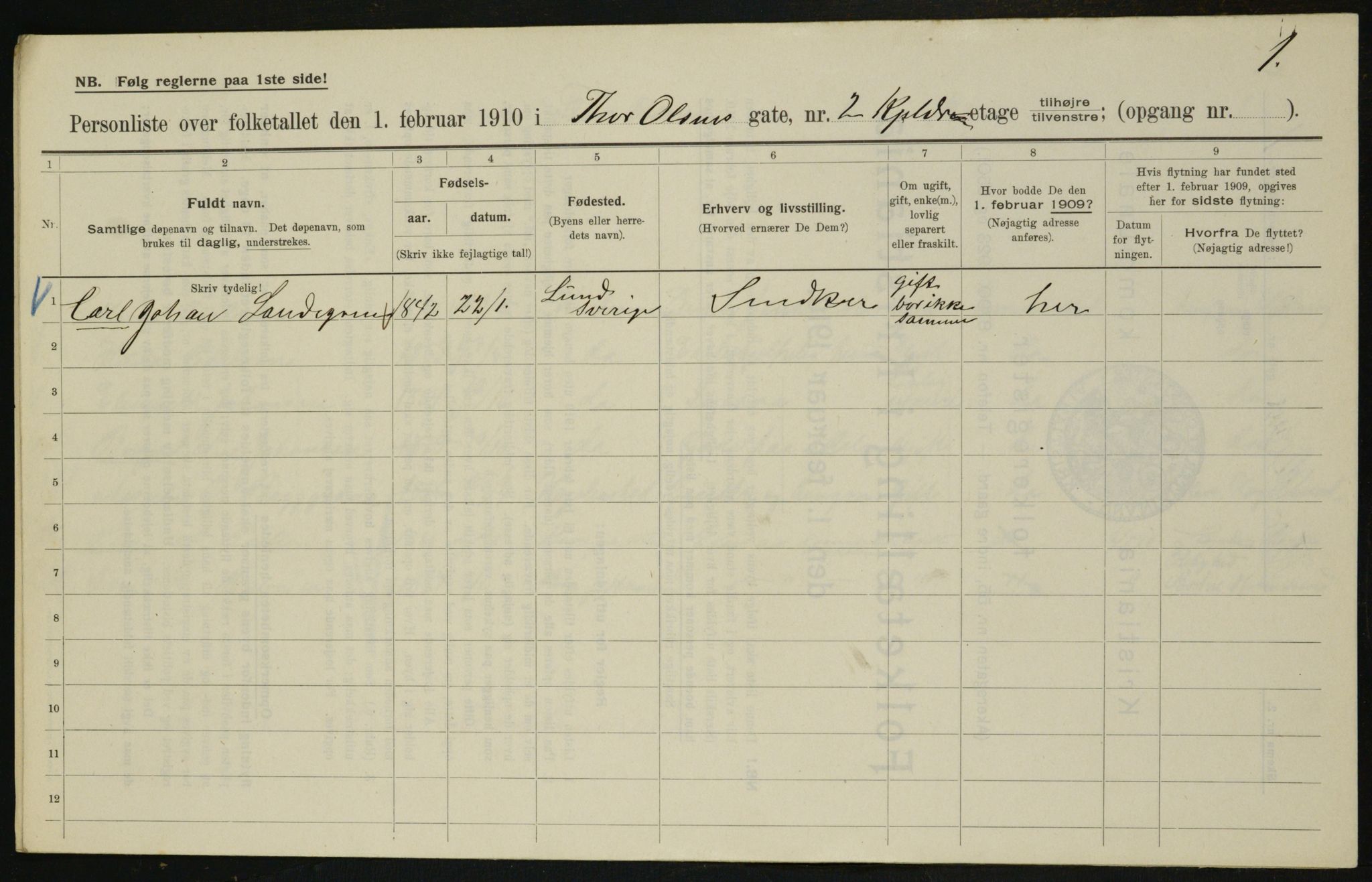 OBA, Municipal Census 1910 for Kristiania, 1910, p. 103701