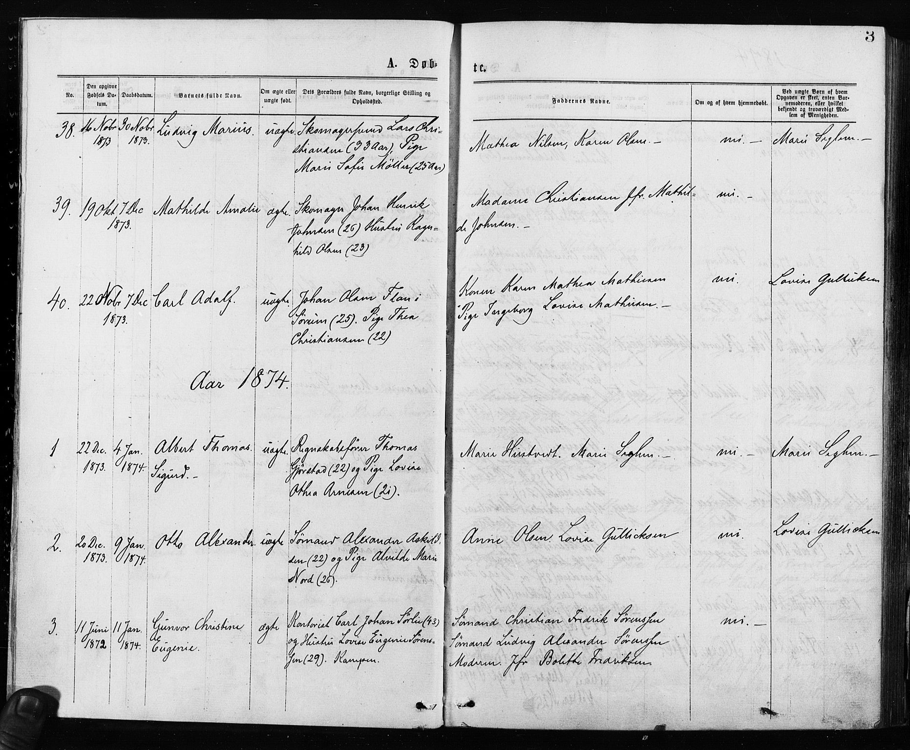 Krohgstøtten sykehusprest Kirkebøker, SAO/A-10854/F/Fa/L0002: Parish register (official) no. 2, 1873-1932, p. 3