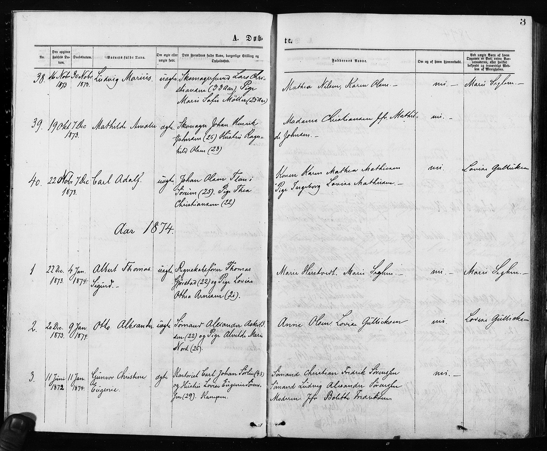 Krohgstøtten sykehusprest Kirkebøker, AV/SAO-A-10854/F/Fa/L0002: Parish register (official) no. 2, 1873-1932, p. 3