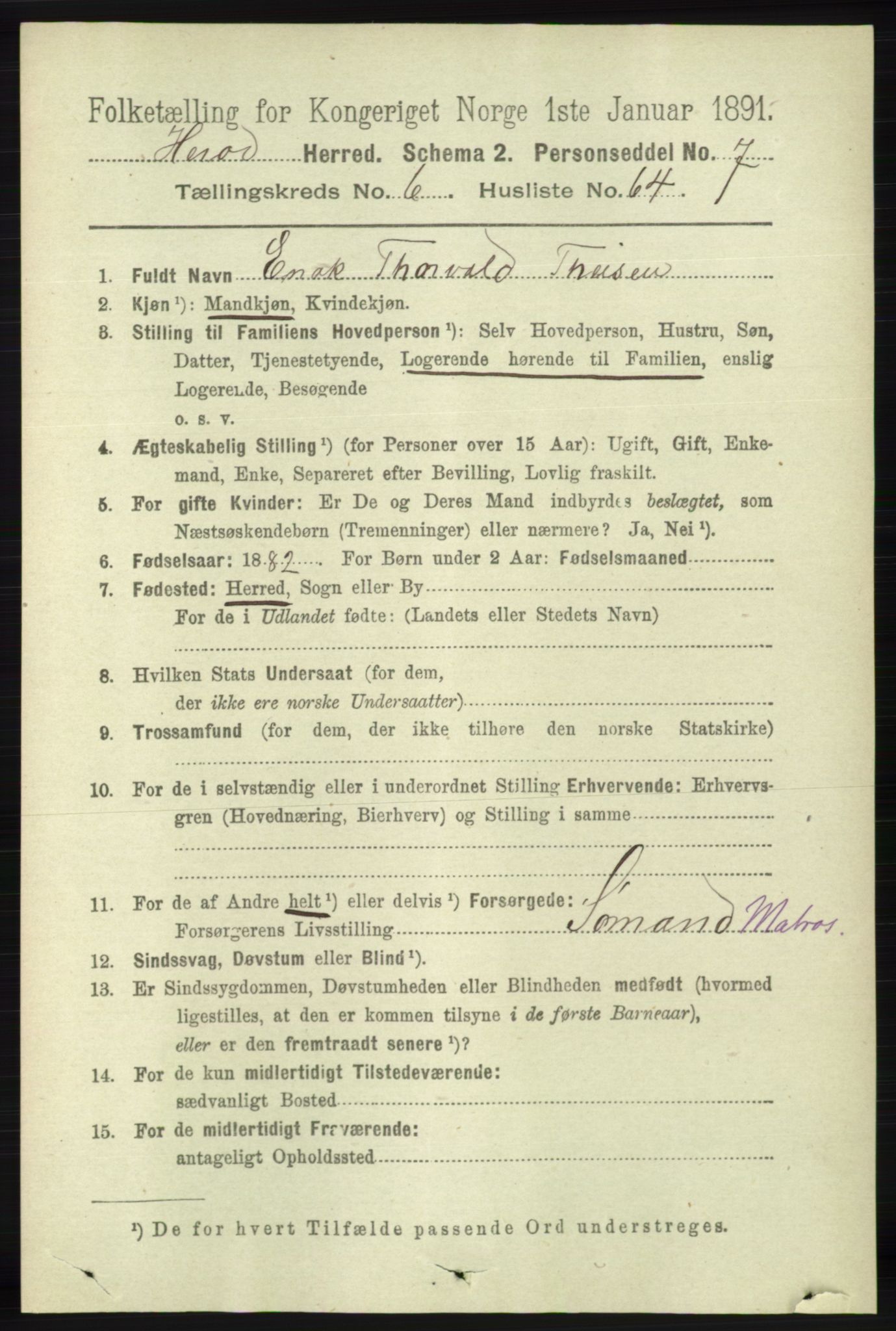 RA, 1891 census for 1039 Herad, 1891, p. 2701