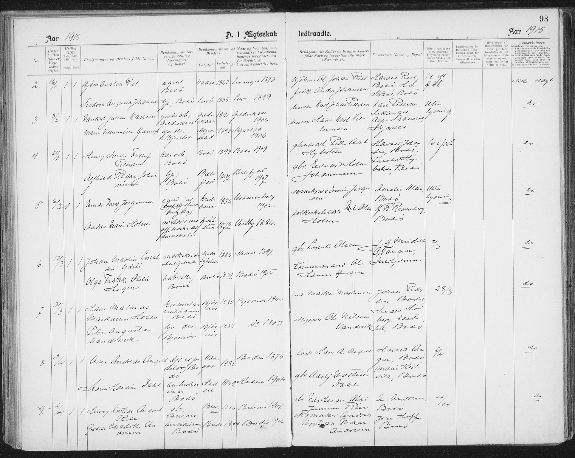Ministerialprotokoller, klokkerbøker og fødselsregistre - Nordland, SAT/A-1459/801/L0012: Parish register (official) no. 801A12, 1900-1916, p. 98