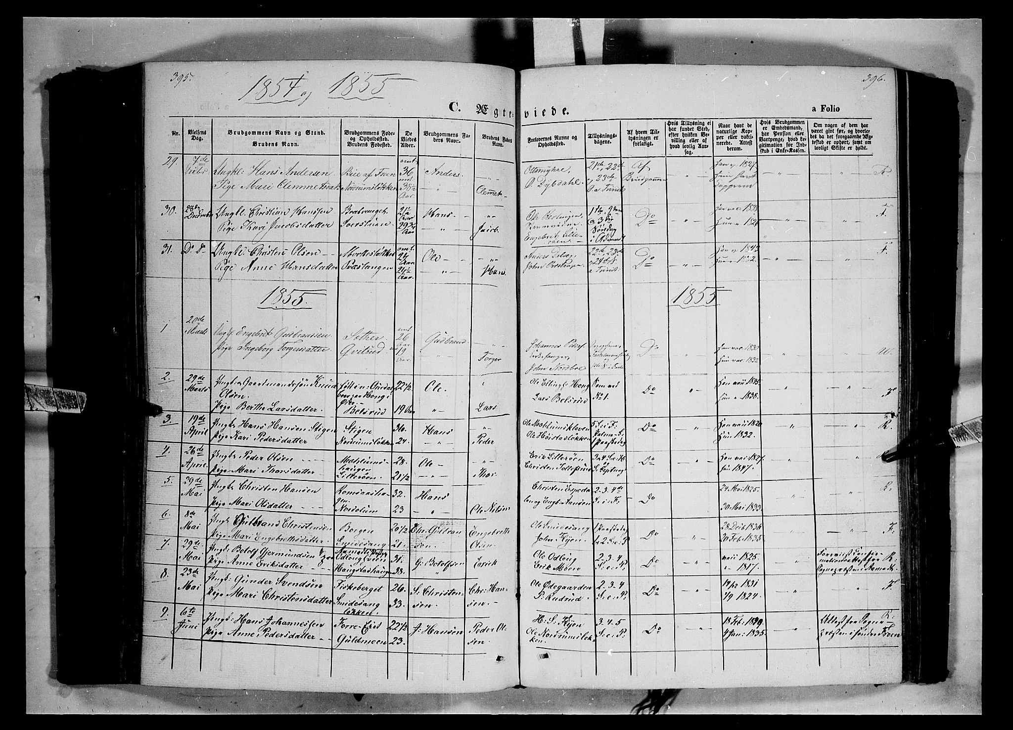 Ringebu prestekontor, SAH/PREST-082/H/Ha/Haa/L0006: Parish register (official) no. 6, 1848-1859, p. 395-396