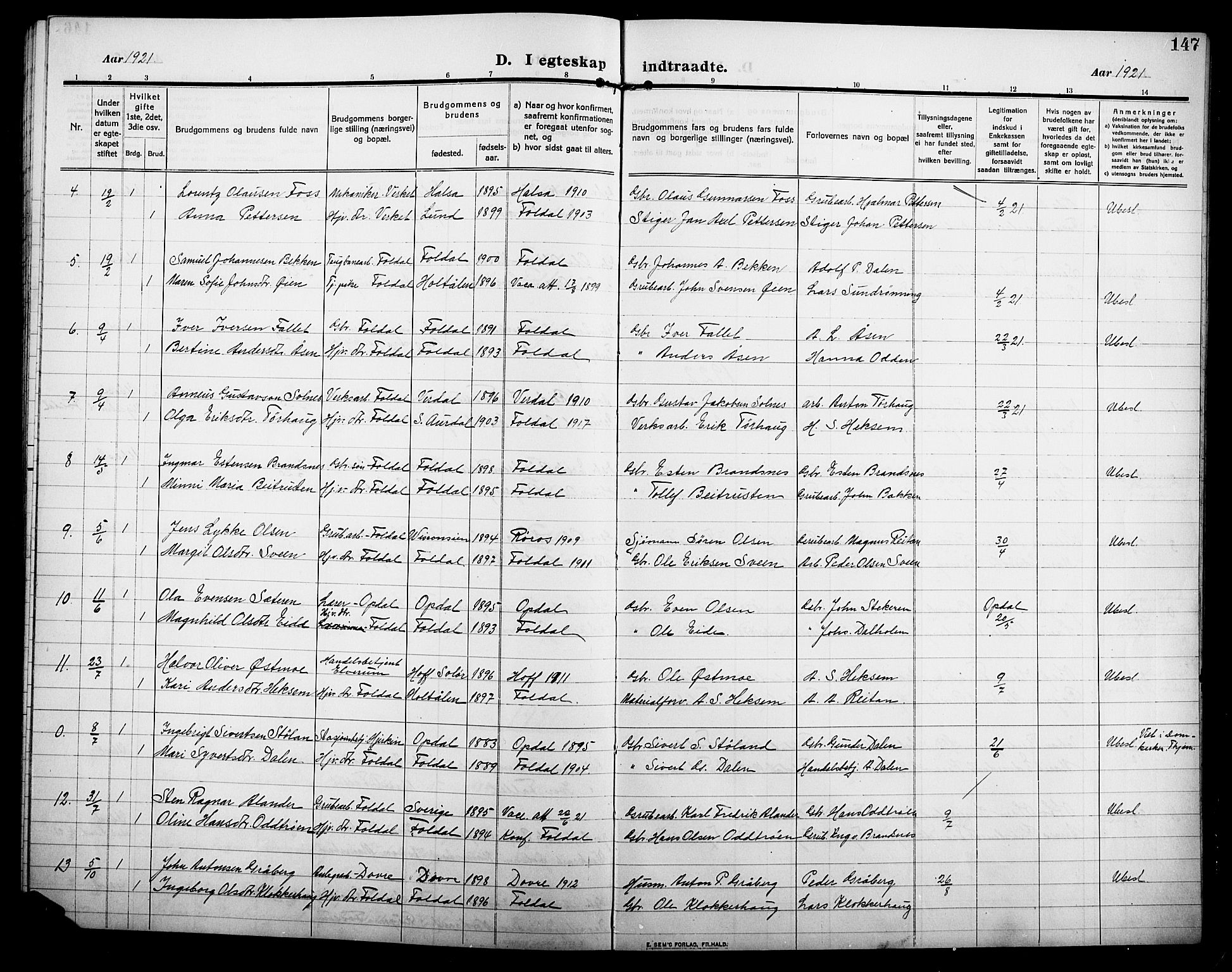 Alvdal prestekontor, AV/SAH-PREST-060/H/Ha/Hab/L0006: Parish register (copy) no. 6, 1910-1924, p. 147