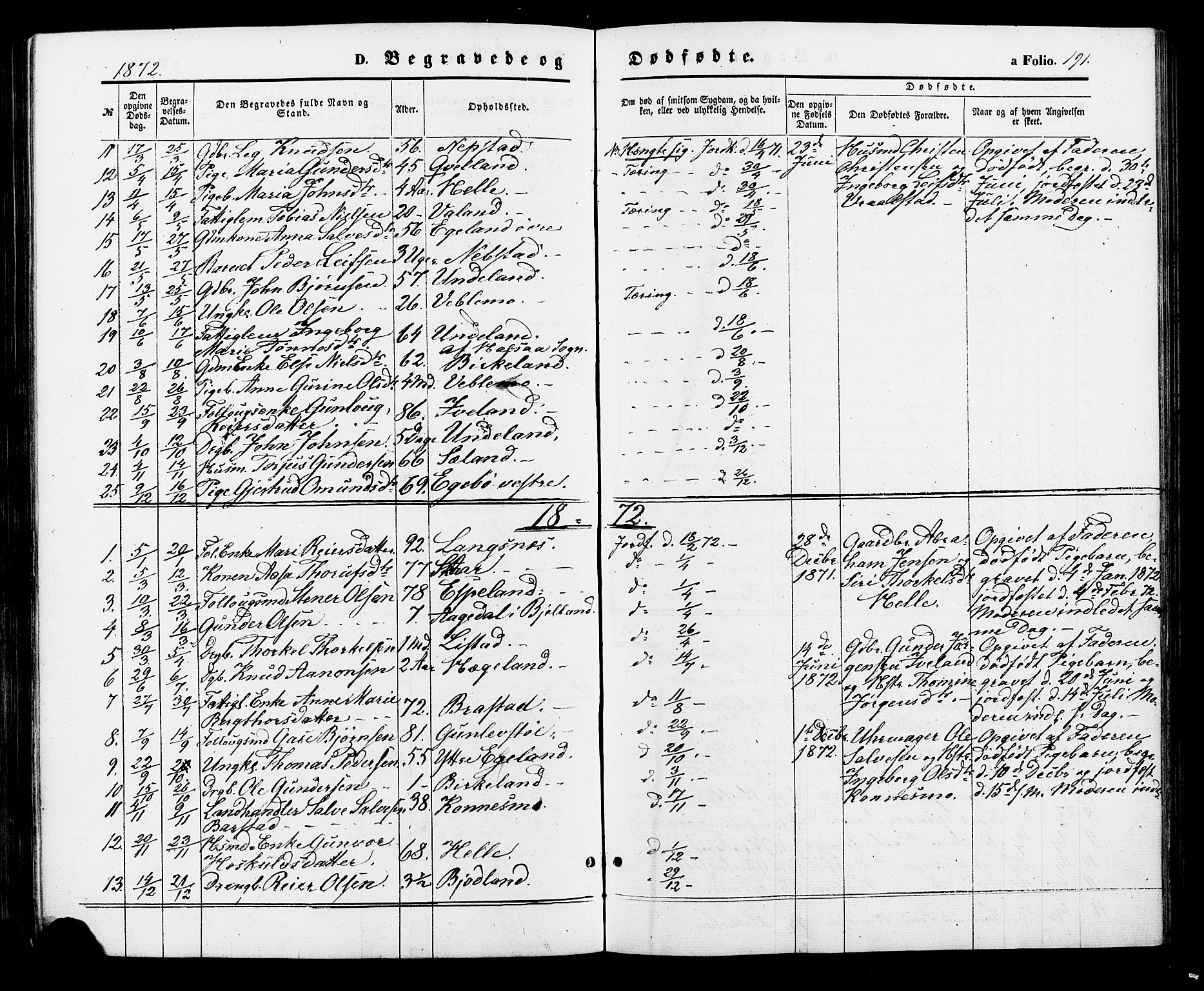 Nord-Audnedal sokneprestkontor, AV/SAK-1111-0032/F/Fa/Faa/L0002: Parish register (official) no. A 2, 1857-1882, p. 191