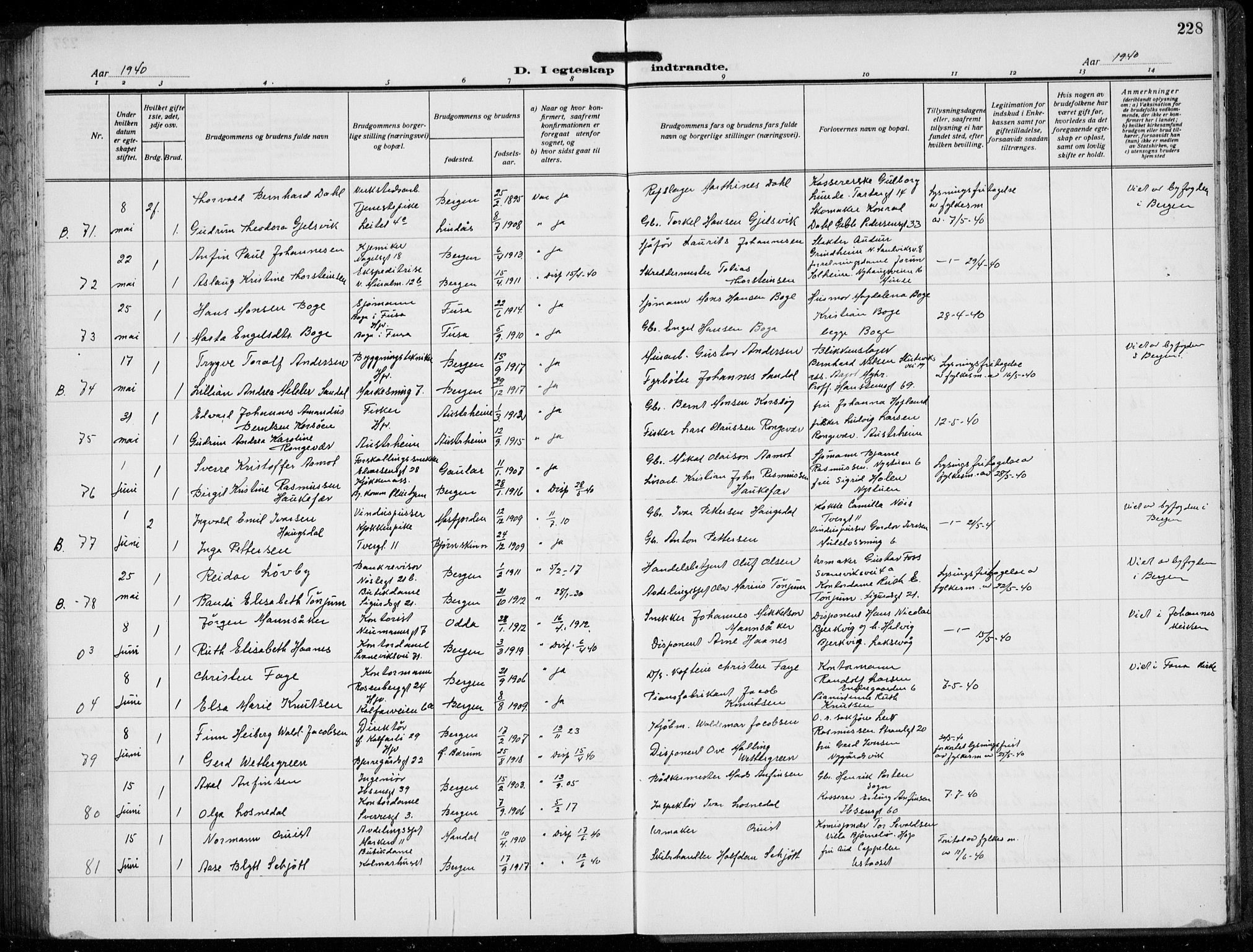 Domkirken sokneprestembete, AV/SAB-A-74801/H/Hab/L0034: Parish register (copy) no. D 6, 1924-1941, p. 228