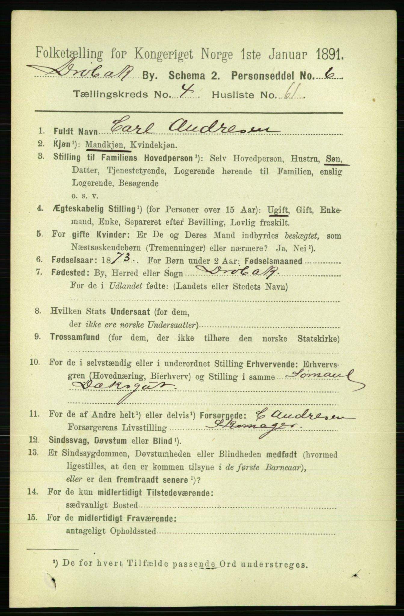 RA, 1891 census for 0203 Drøbak, 1891, p. 2912