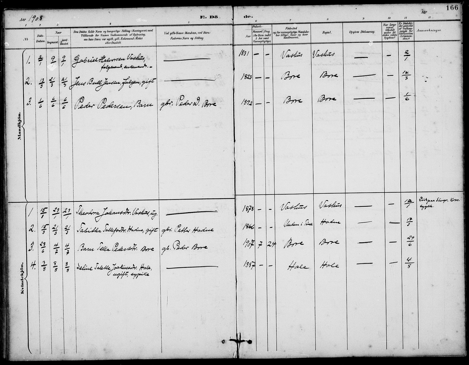 Klepp sokneprestkontor, AV/SAST-A-101803/001/3/30BB/L0006: Parish register (copy) no. B 6, 1889-1936, p. 166