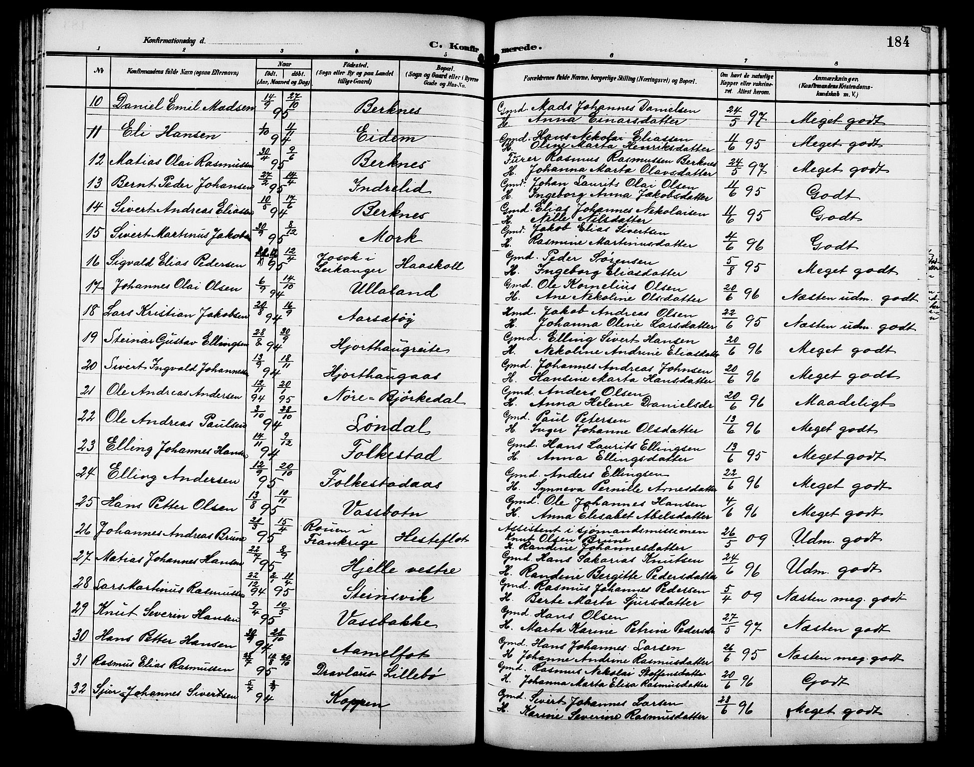 Ministerialprotokoller, klokkerbøker og fødselsregistre - Møre og Romsdal, SAT/A-1454/511/L0159: Parish register (copy) no. 511C05, 1902-1920, p. 184