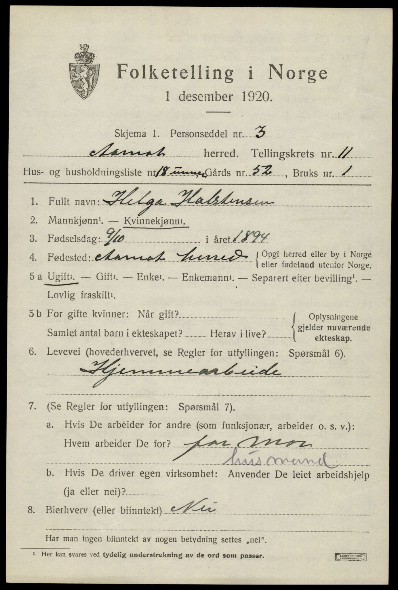 SAH, 1920 census for Åmot, 1920, p. 9593