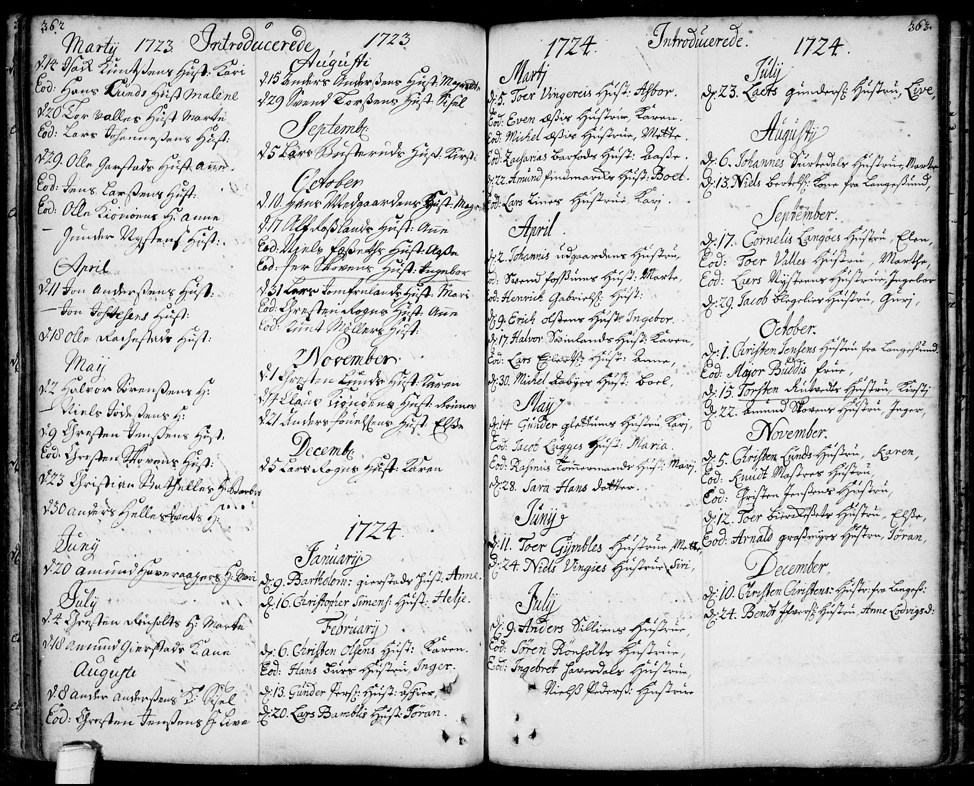 Bamble kirkebøker, SAKO/A-253/F/Fa/L0001: Parish register (official) no. I 1, 1702-1774, p. 362-363