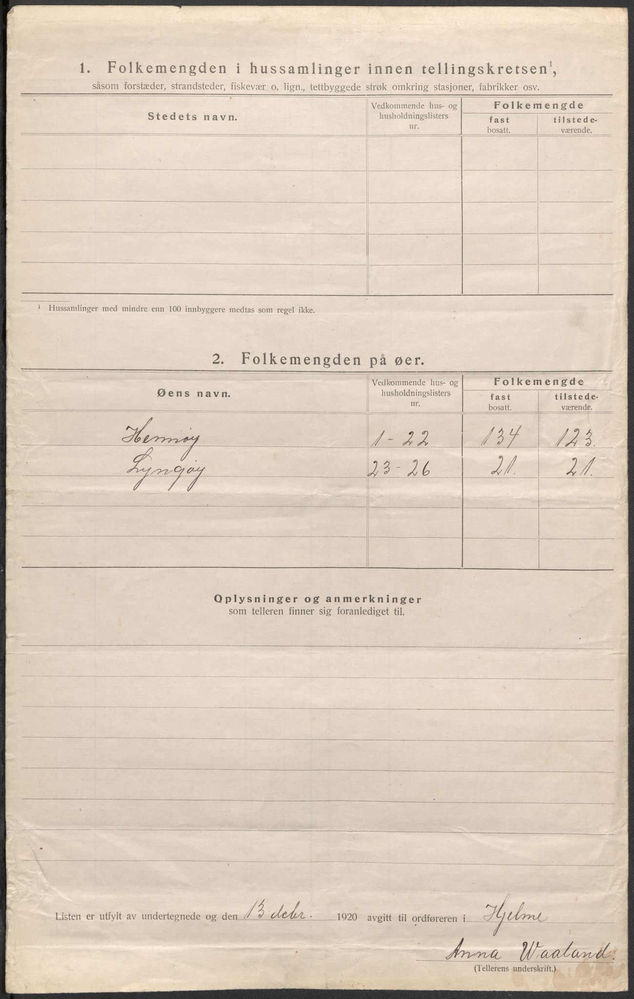 SAB, 1920 census for Hjelme, 1920, p. 13
