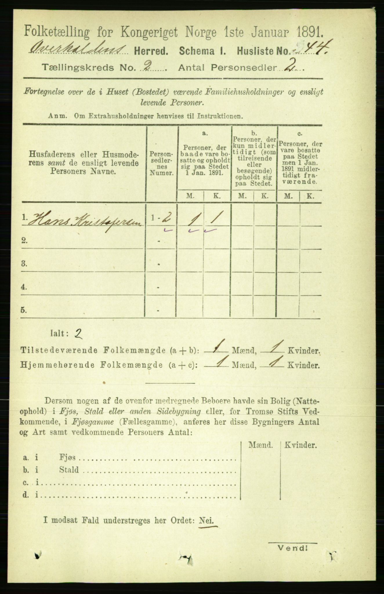 RA, 1891 census for 1744 Overhalla, 1891, p. 445