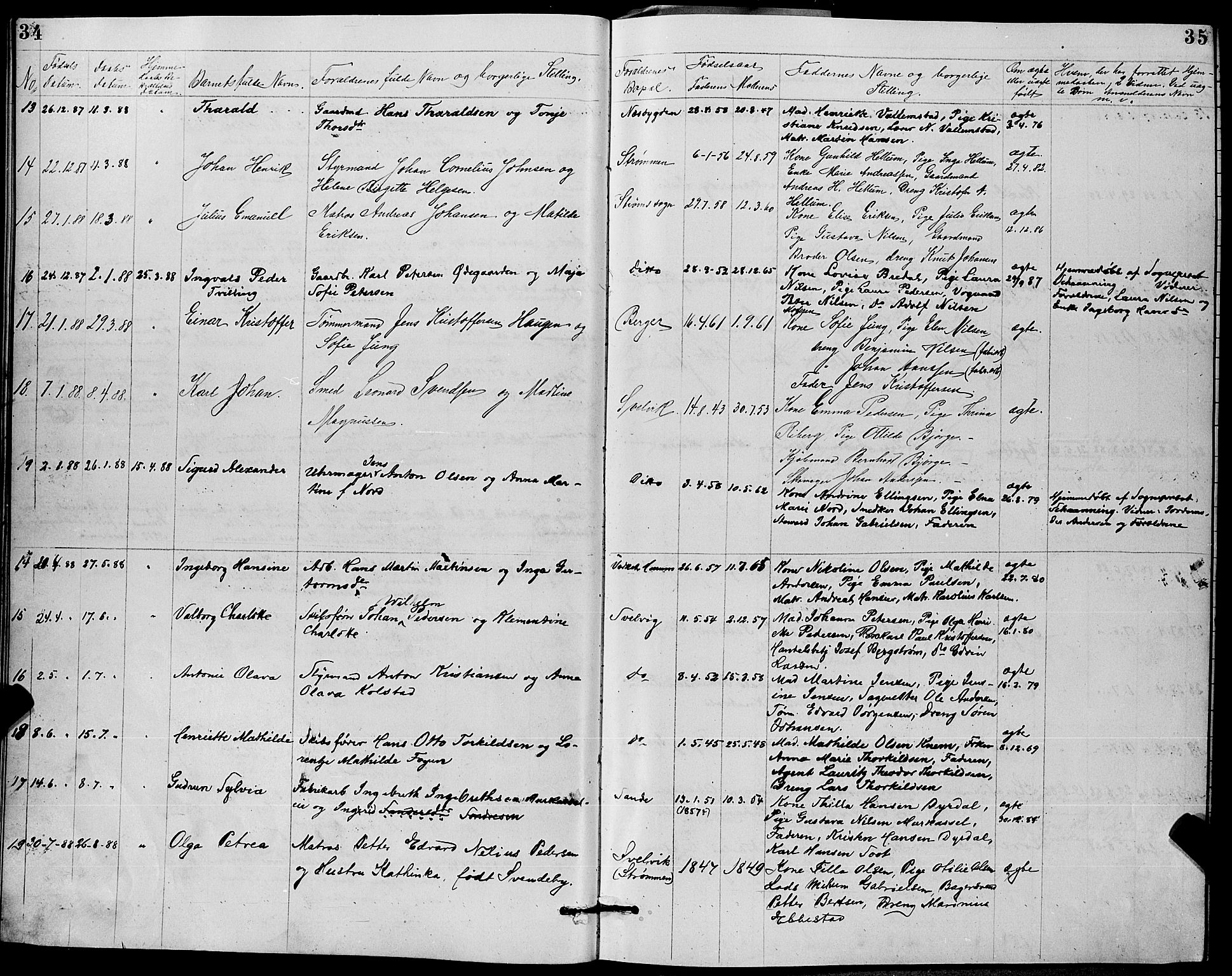 Strømm kirkebøker, AV/SAKO-A-322/G/Ga/L0002: Parish register (copy) no. I 2, 1885-1888, p. 34-35