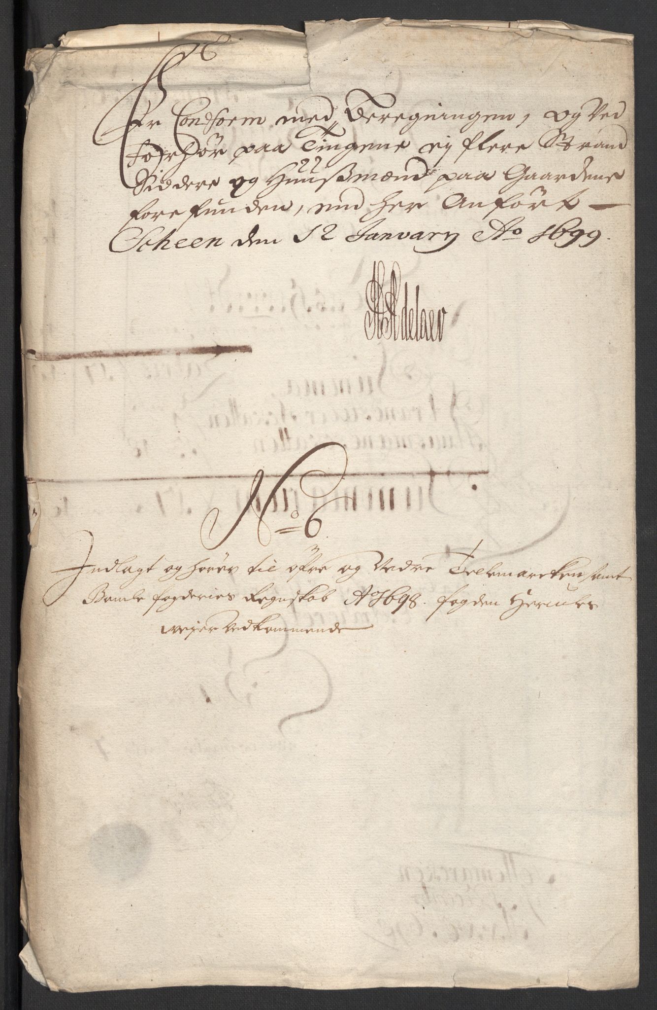 Rentekammeret inntil 1814, Reviderte regnskaper, Fogderegnskap, AV/RA-EA-4092/R36/L2099: Fogderegnskap Øvre og Nedre Telemark og Bamble, 1698, p. 5