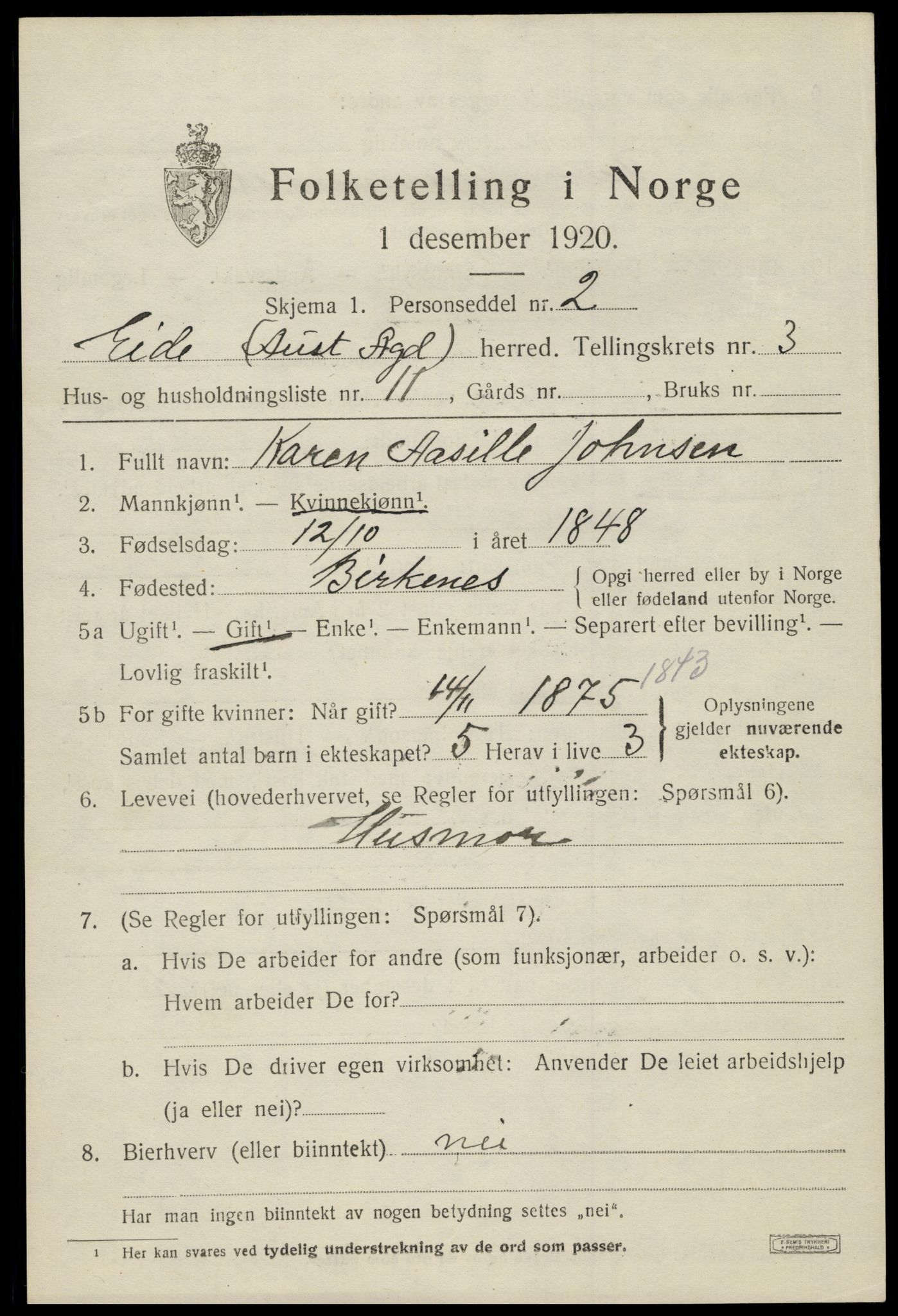 SAK, 1920 census for Eide, 1920, p. 1028