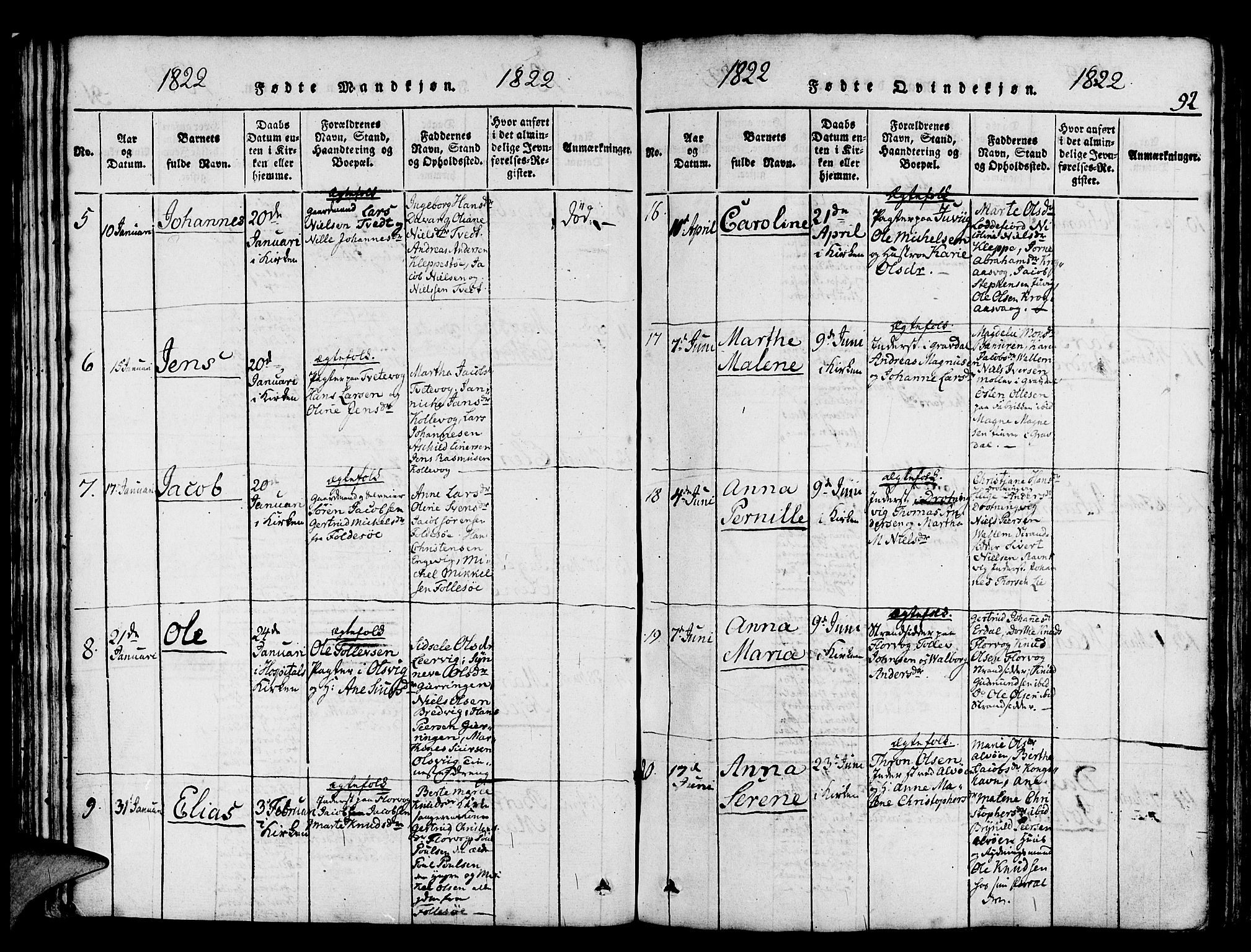 Askøy Sokneprestembete, AV/SAB-A-74101/H/Ha/Haa/Haaa/L0003: Parish register (official) no. A 3, 1815-1825, p. 92
