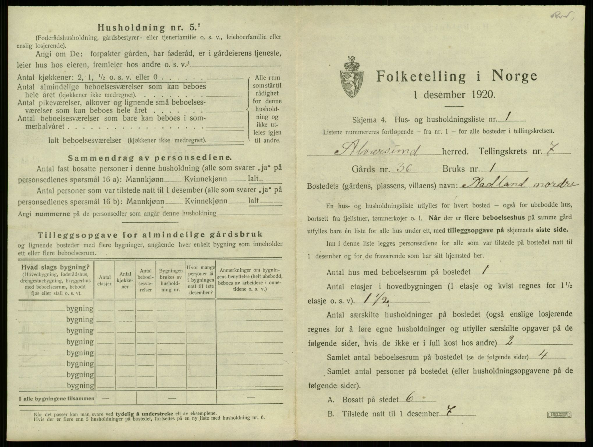 SAB, 1920 census for Alversund, 1920, p. 554