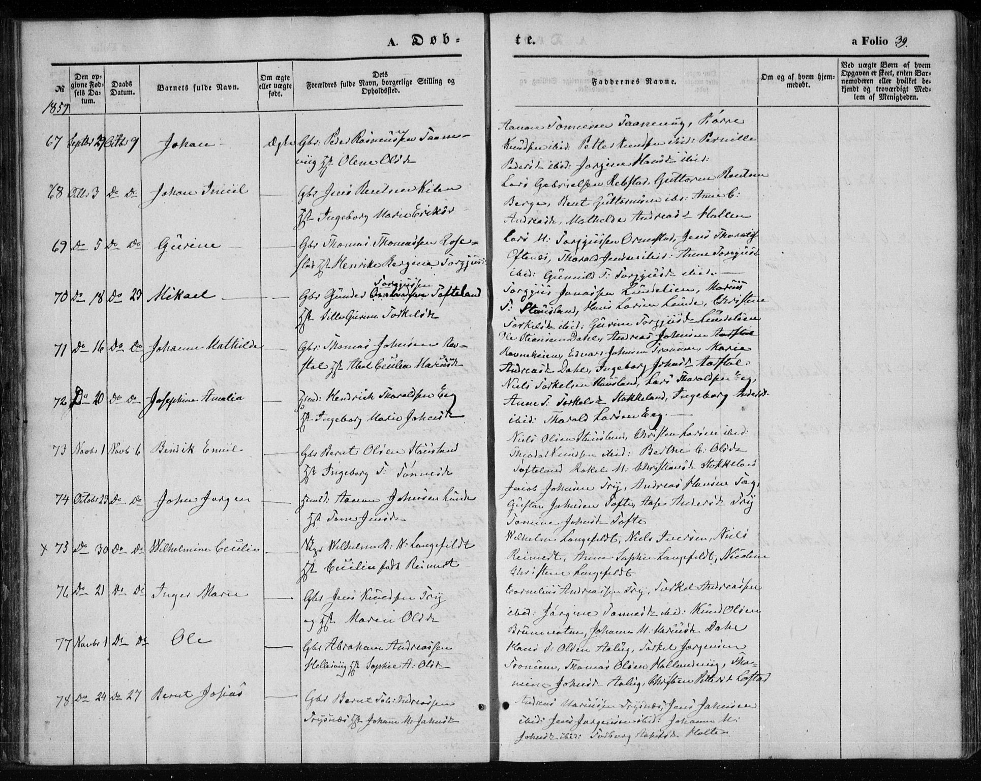 Søgne sokneprestkontor, AV/SAK-1111-0037/F/Fa/Fab/L0010: Parish register (official) no. A 10, 1853-1869, p. 39