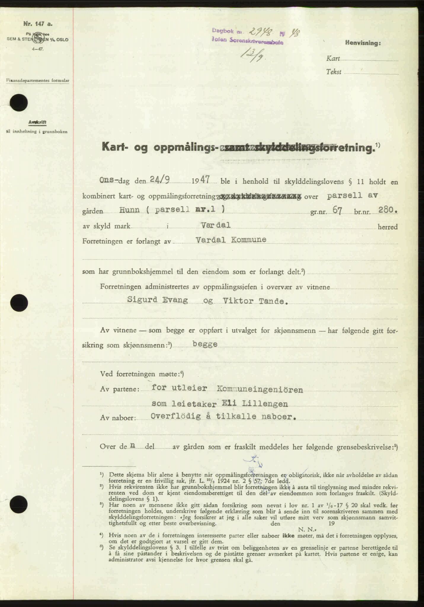 Toten tingrett, SAH/TING-006/H/Hb/Hbc/L0020: Mortgage book no. Hbc-20, 1948-1948, Diary no: : 2948/1948