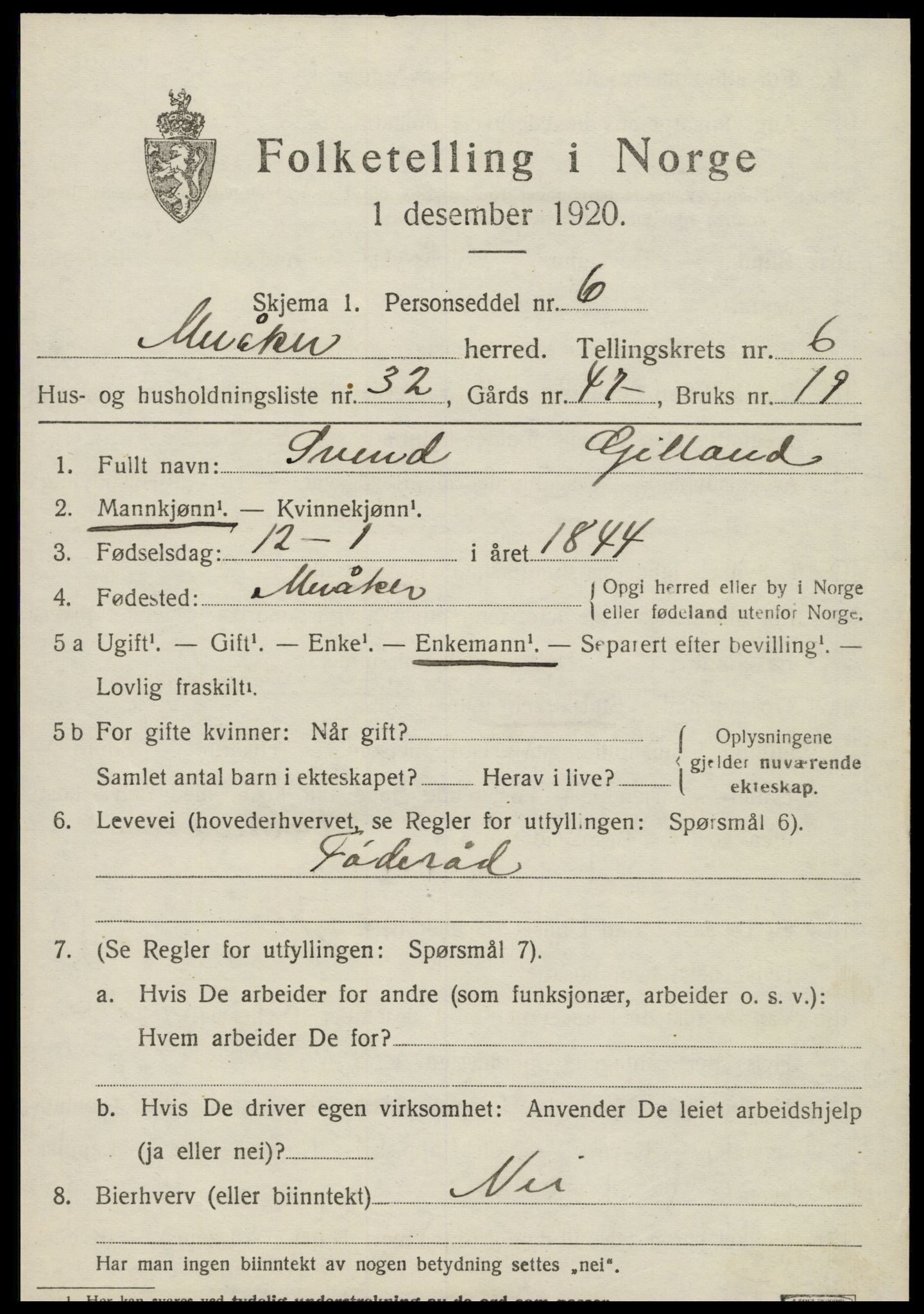 SAT, 1920 census for Meråker, 1920, p. 4986