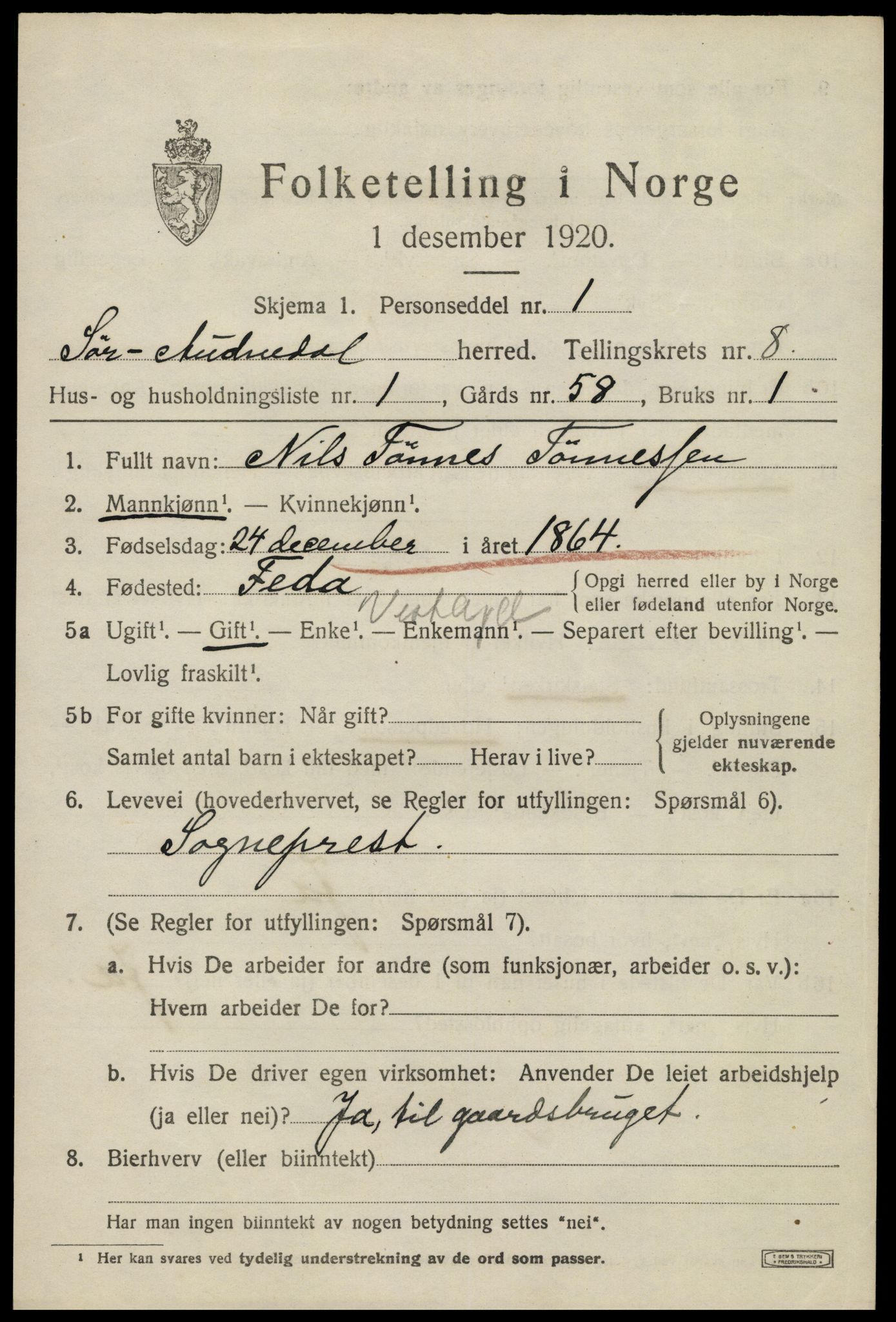 SAK, 1920 census for Sør-Audnedal, 1920, p. 3179