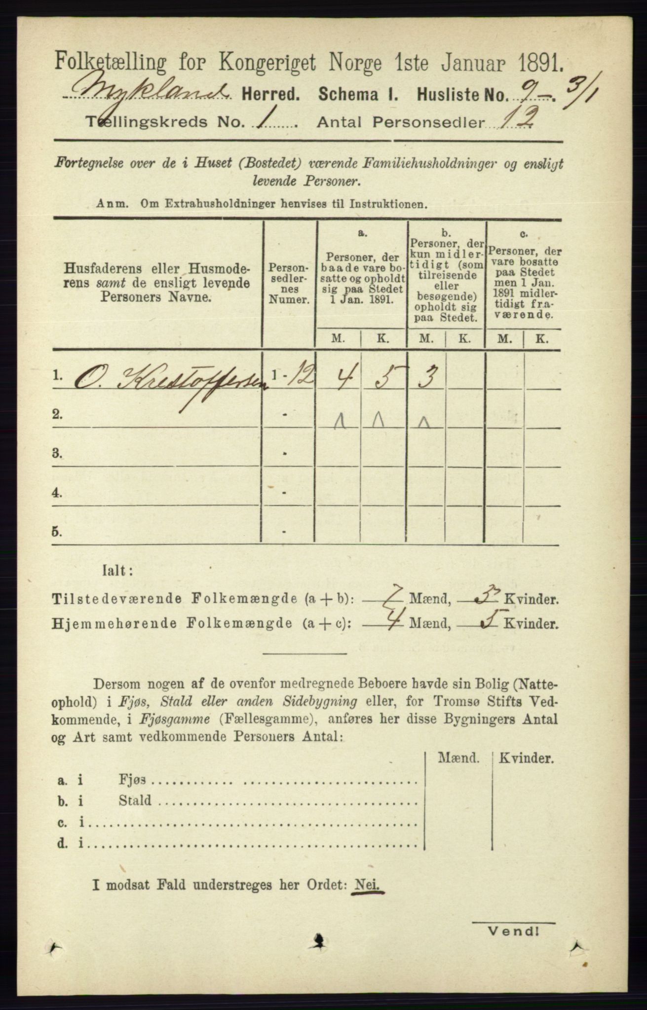 RA, 1891 census for 0932 Mykland, 1891, p. 20