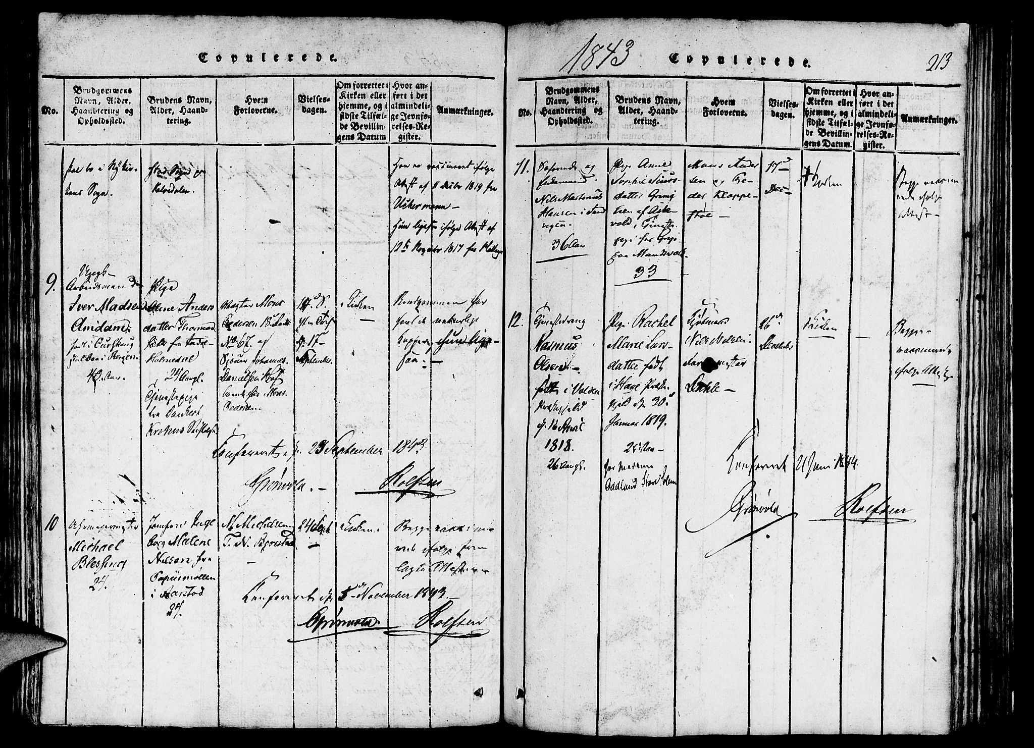 St. Jørgens hospital og Årstad sokneprestembete, AV/SAB-A-99934: Parish register (official) no. A 3, 1815-1843, p. 213