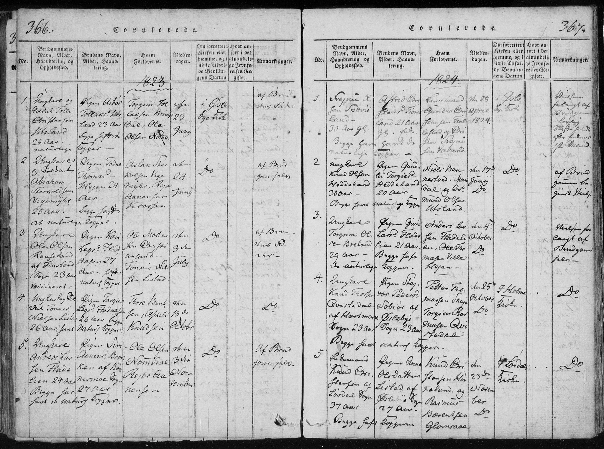 Holum sokneprestkontor, SAK/1111-0022/F/Fa/Fac/L0002: Parish register (official) no. A 2, 1821-1859, p. 366-367