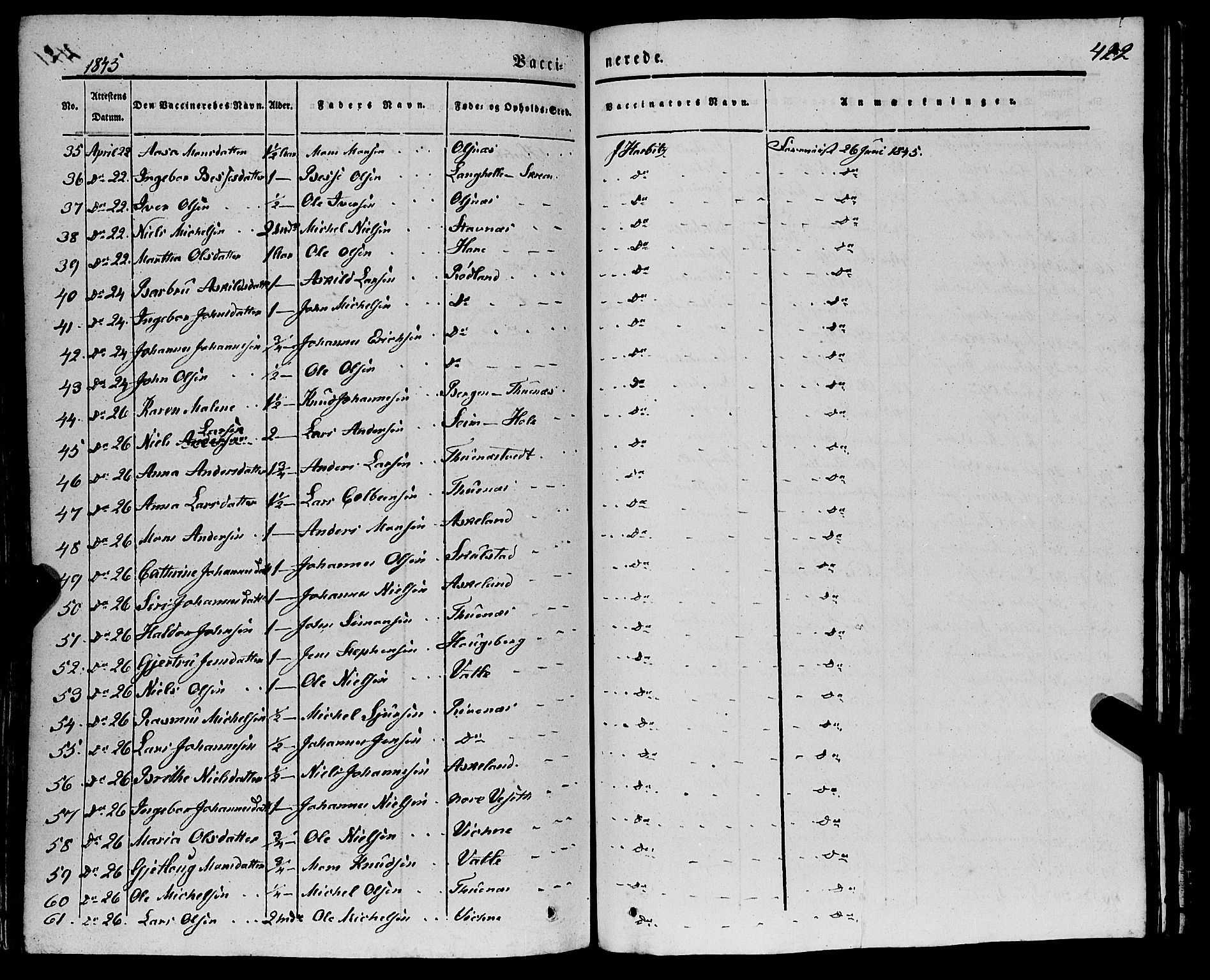 Haus sokneprestembete, AV/SAB-A-75601/H/Haa: Parish register (official) no. A 15, 1838-1847, p. 422