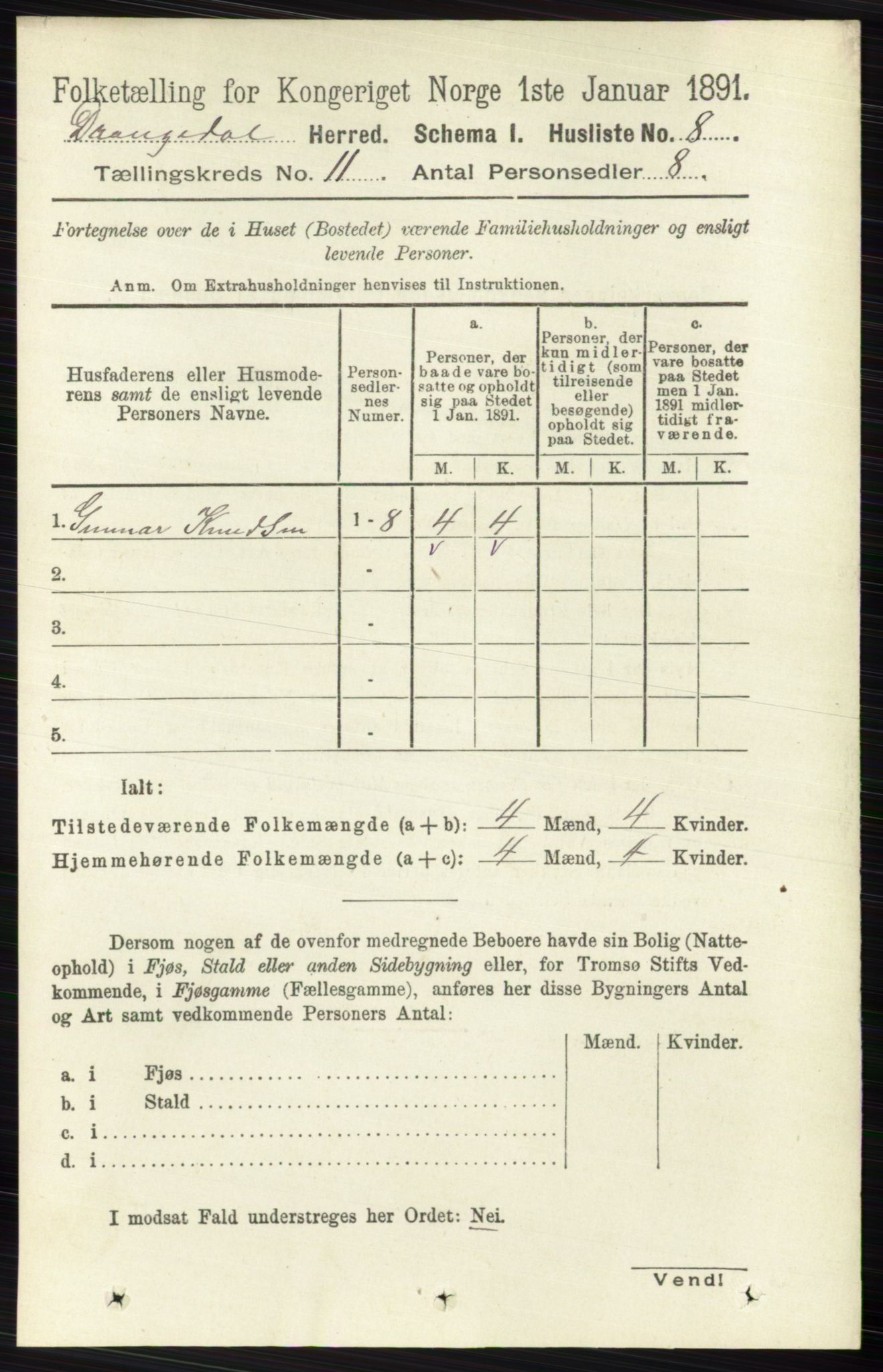 RA, 1891 census for 0817 Drangedal, 1891, p. 3850