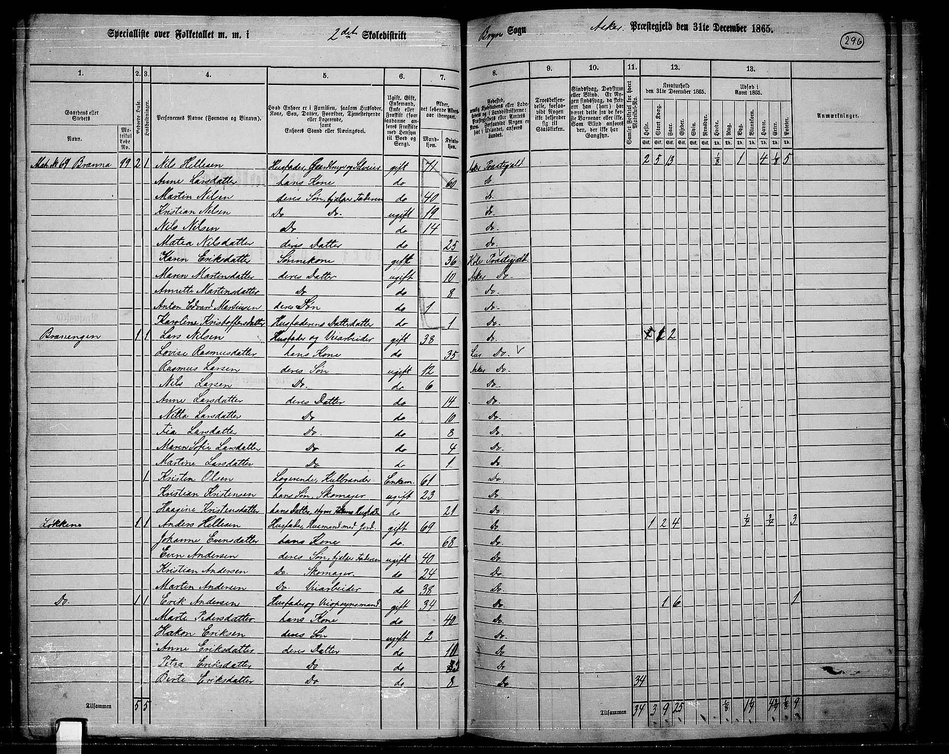 RA, 1865 census for Asker, 1865, p. 285