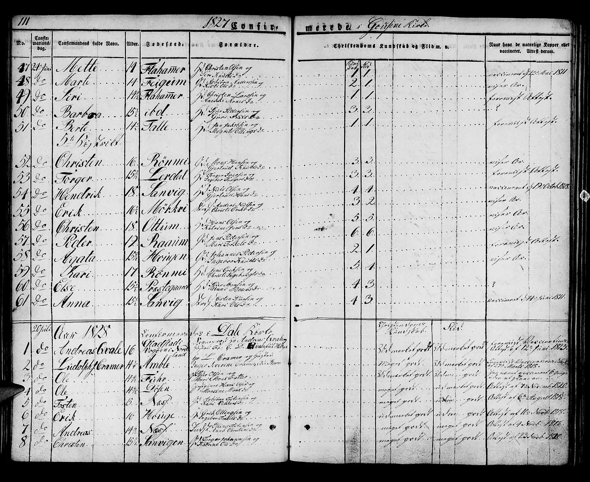 Luster sokneprestembete, SAB/A-81101/H/Haa/Haaa/L0004: Parish register (official) no. A 4, 1821-1832, p. 111