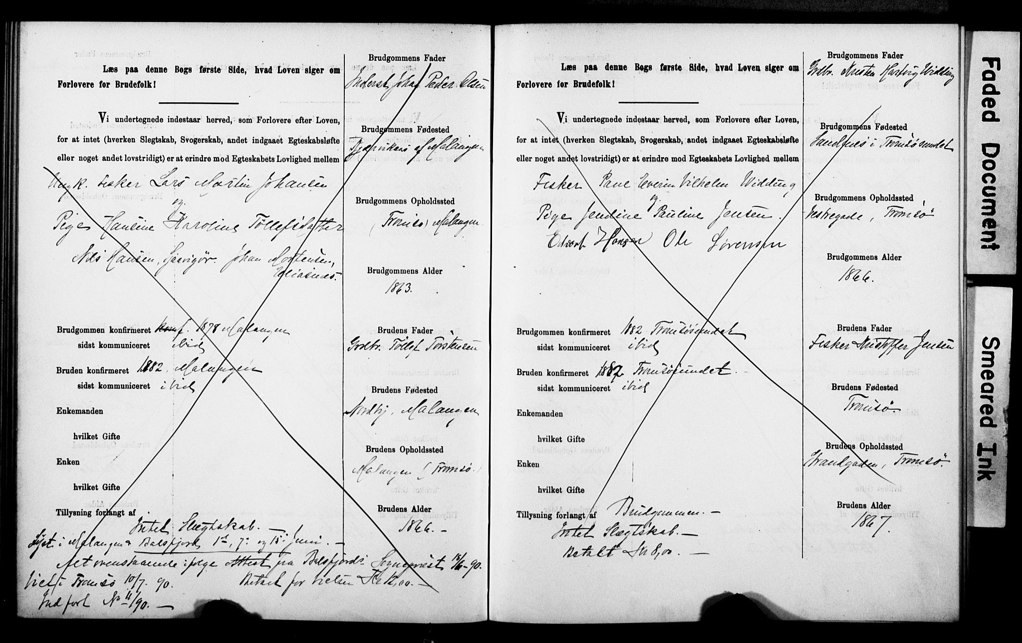 Tromsø sokneprestkontor/stiftsprosti/domprosti, AV/SATØ-S-1343/H/Hc/L0099/0001: Banns register no. 99.1, 1886-1892